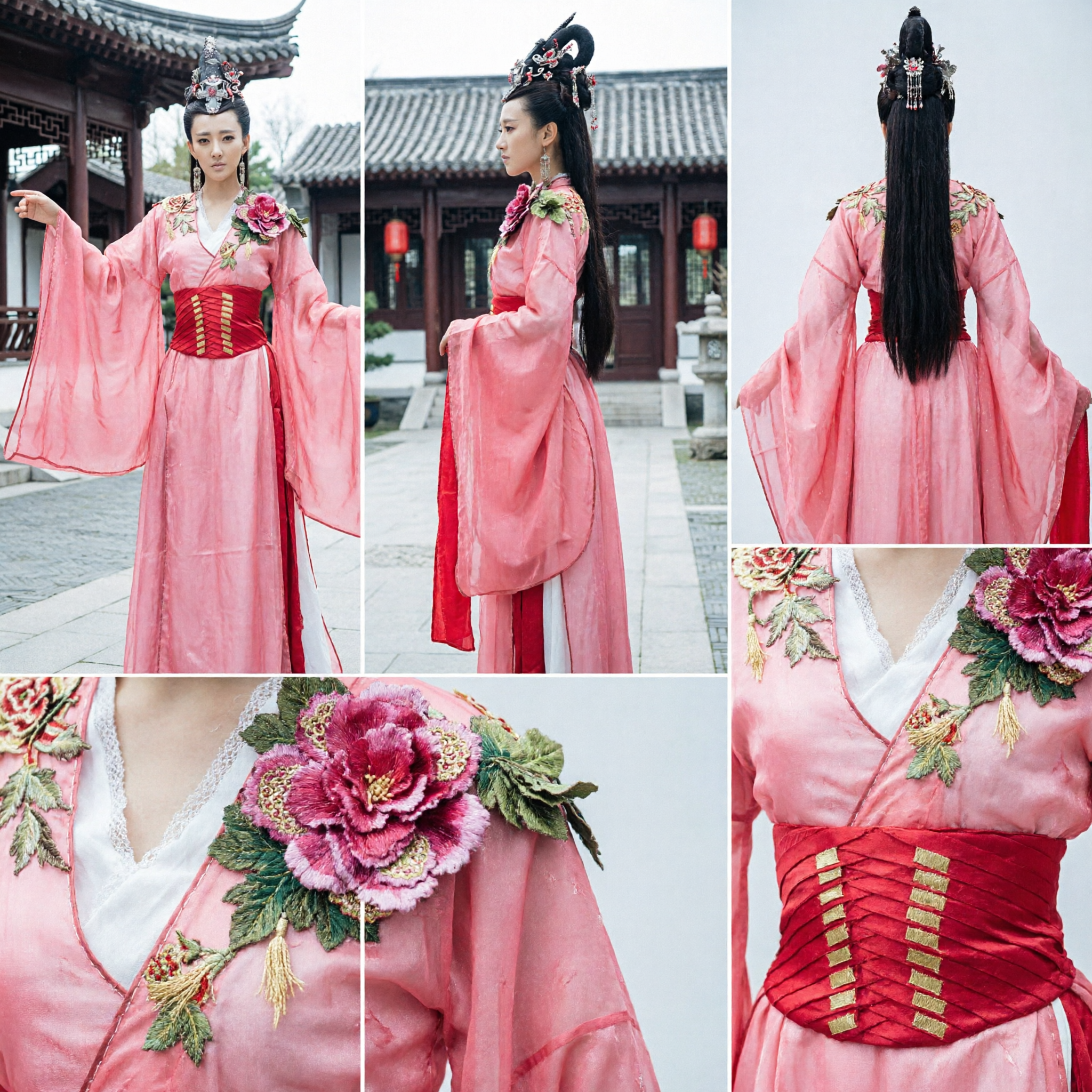 Costume Tradizionale Cinese Antico da Principessa Hanfu Abito Rosa con Copricapo per Spettacolo di Danza Cosplay - Asian Costume