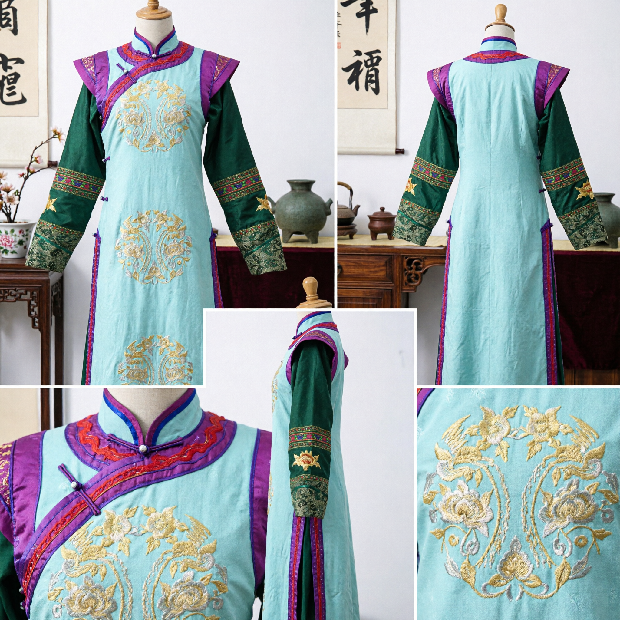 Traje Tradicional Chinês de Nobre Manchu da Dinastia Qing Robe Bordada para Performance no Palco e Cosplay - Asian Costume