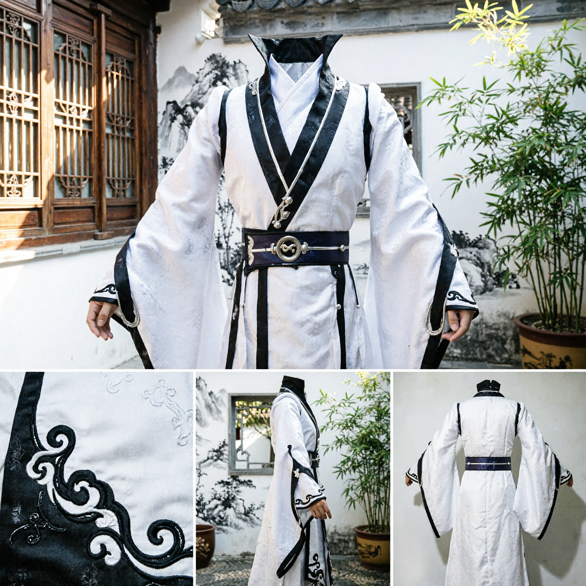 Traje Tradicional Chino de Espadachín Wuxia Hanfu Blanco para Hombres, Bata Antigua de Caballero para Cosplay y Presentaciones - Asian Costume