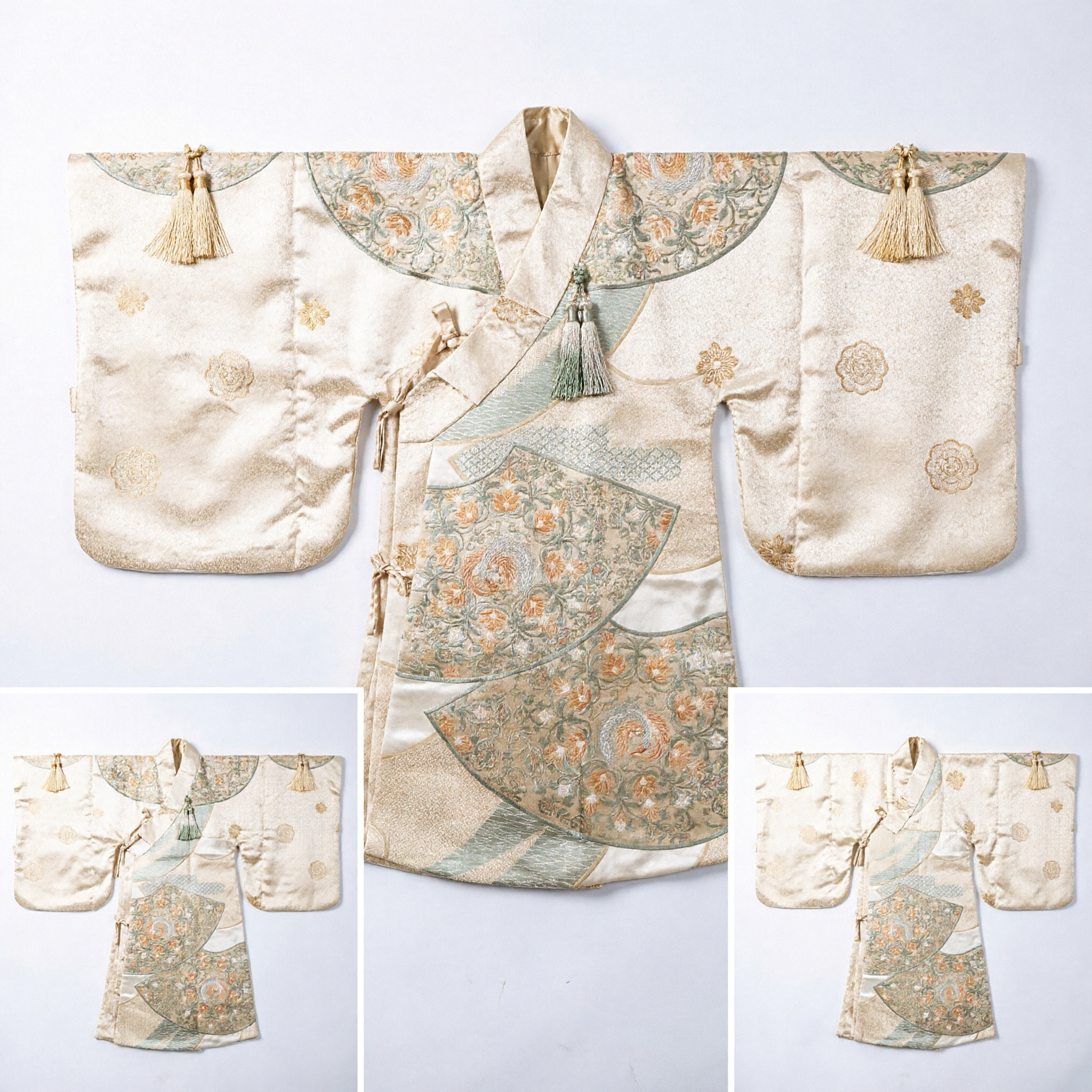 Faixa de Brocado de Seda Tradicional Asiática com Padrão de Leque e Flores para Traje Feminino Hanfu Kimono - Asian Costume