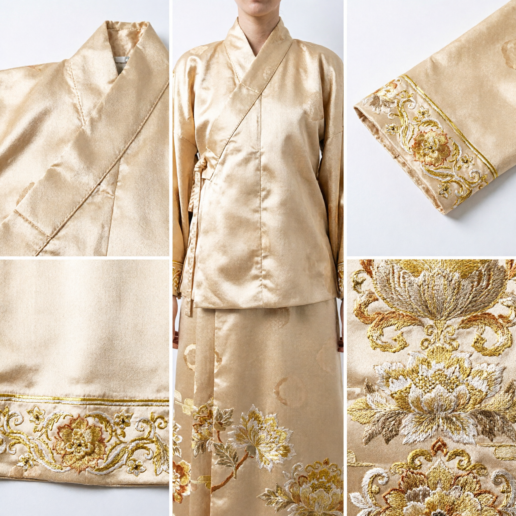 Chinese Traditional Golden Leaves Pattern Silk Brocade Fabric for Hanfu Qipao Dressmaking Material - Asian Costume
