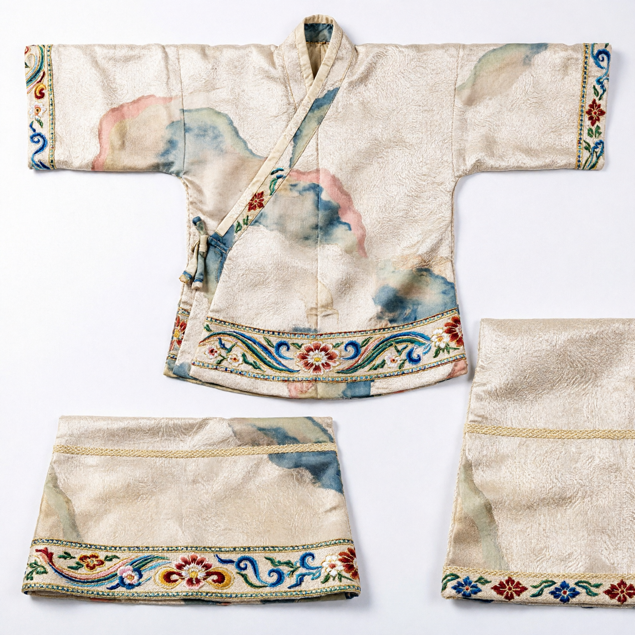 고전 중국 한푸 액세서리 크림색 브로케이드 긴 스카프 피보, 여성 전통 의상용 - Asian Costume