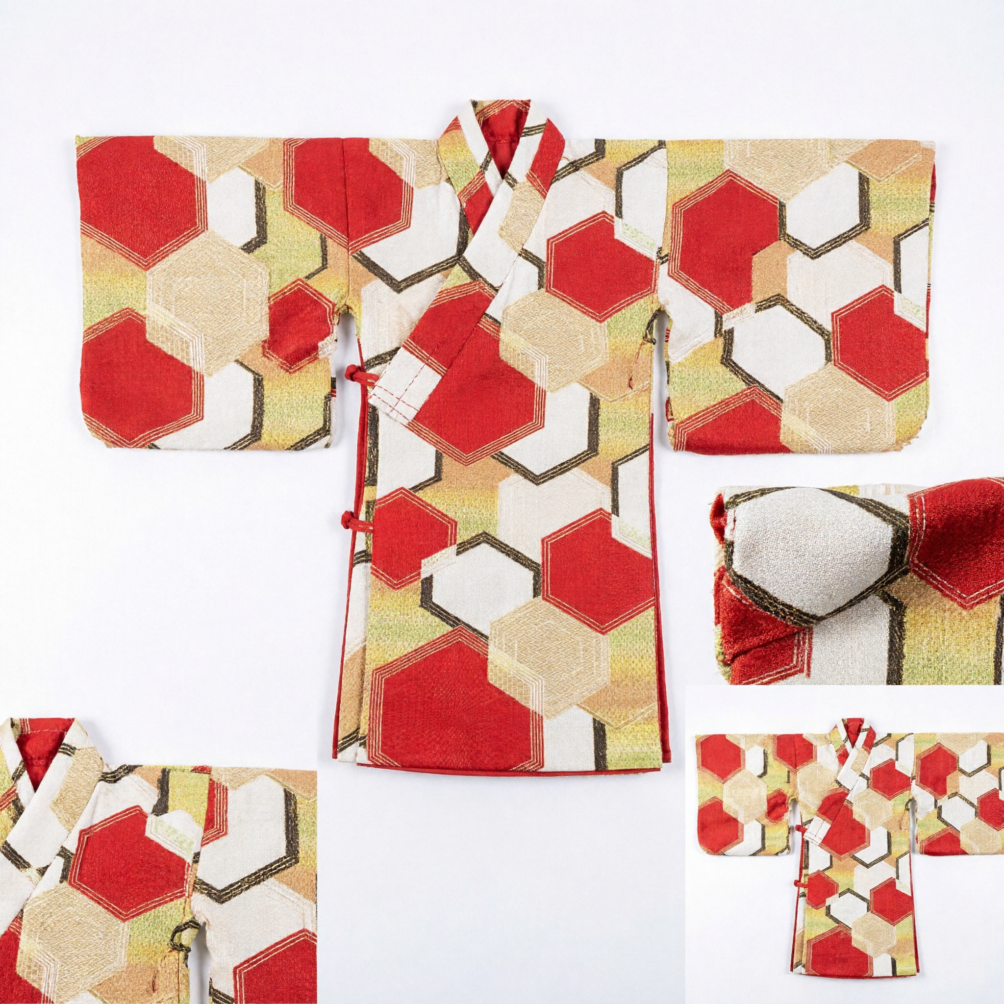 Ceinture brocart asiatique traditionnelle rouge et or à motif hexagonal pour costume cosplay Geisha Kimono Hanfu - Asian Costume