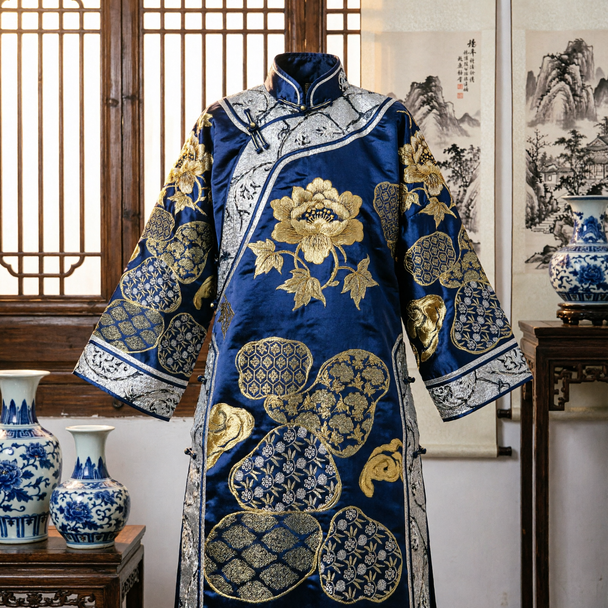 Ceinture traditionnelle chinoise pour Hanfu, écharpe en brocart noir et or pour accessoires de costume ancien - Asian Costume