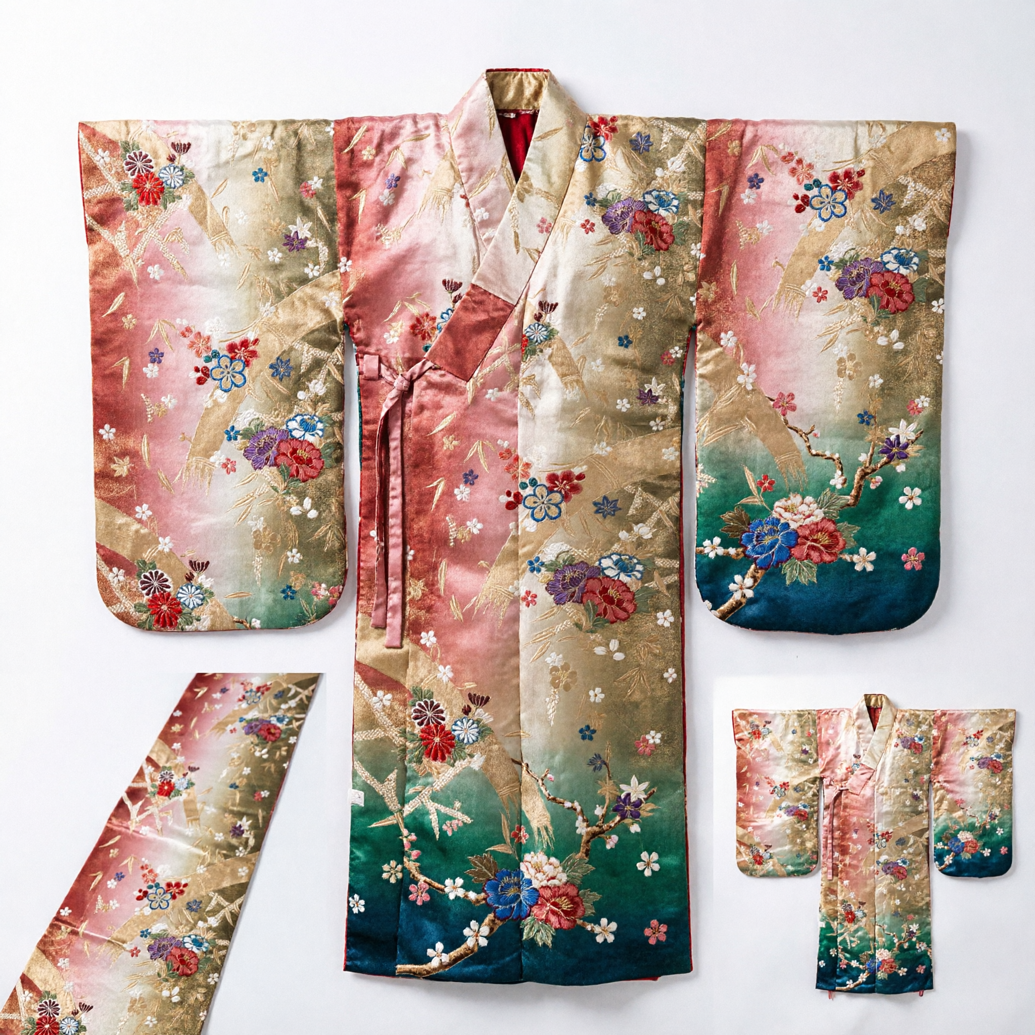 Obi per Kimono giapponese tradizionale in tessuto broccato dorato con motivi floreali per cosplay femminile e festival culturali - Asian Costume