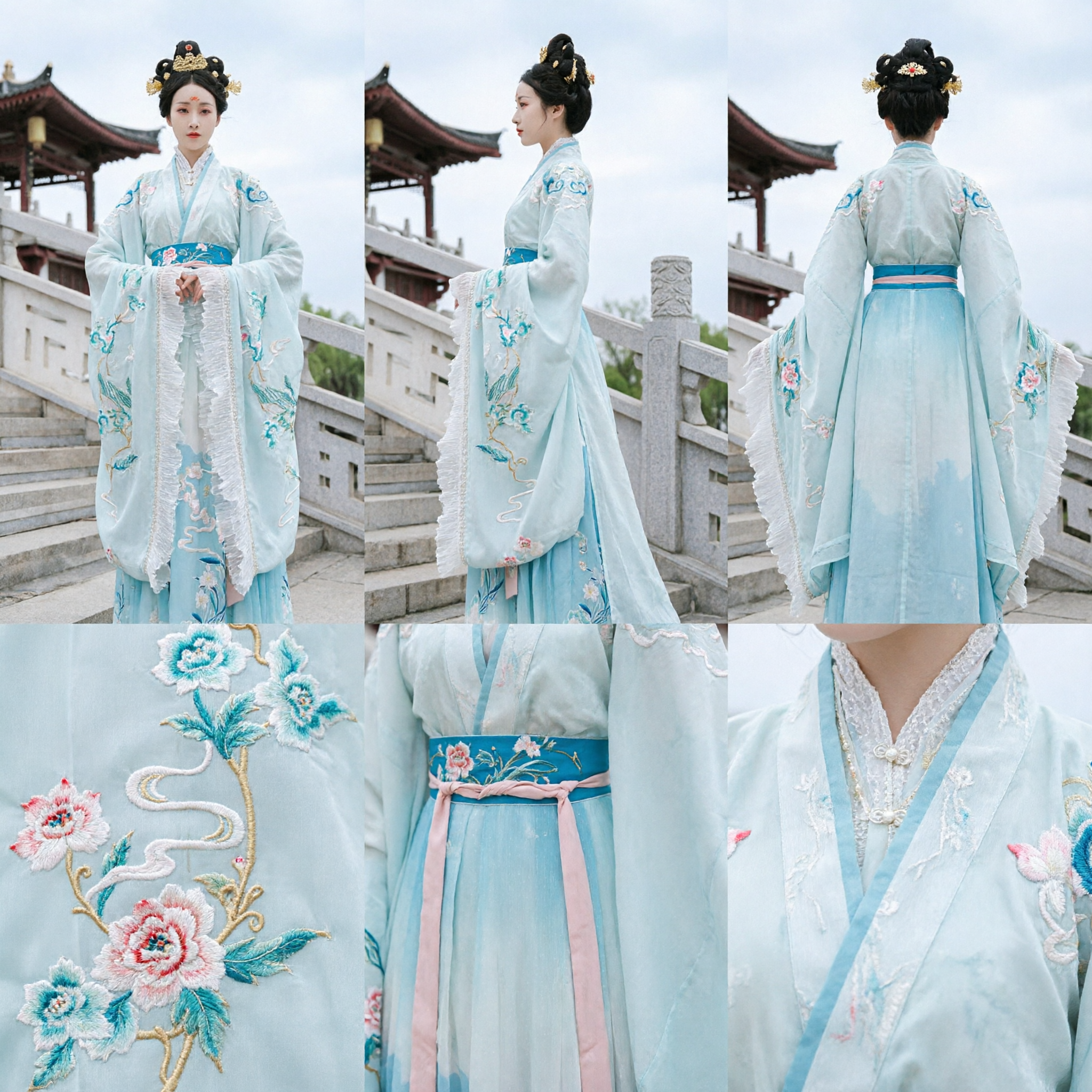Elegancki Tradycyjny Chiński Strój Hanfu Niebieska Hafciana Suknia Wróżki w Stylu z Dynastii Tang dla Kobiet - Asian Costume