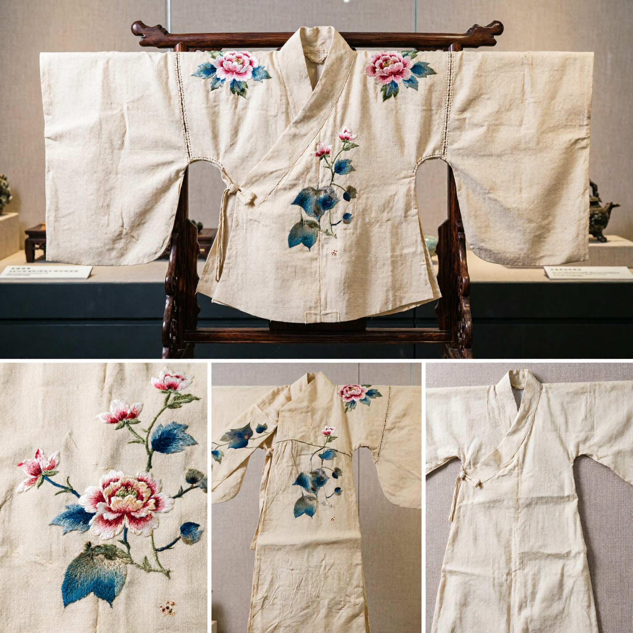 전통 중국식 한푸 실크 스톨 (손그림 연꽃 수묵화 디자인) 여성 고대 의상 액세서리 - Asian Costume