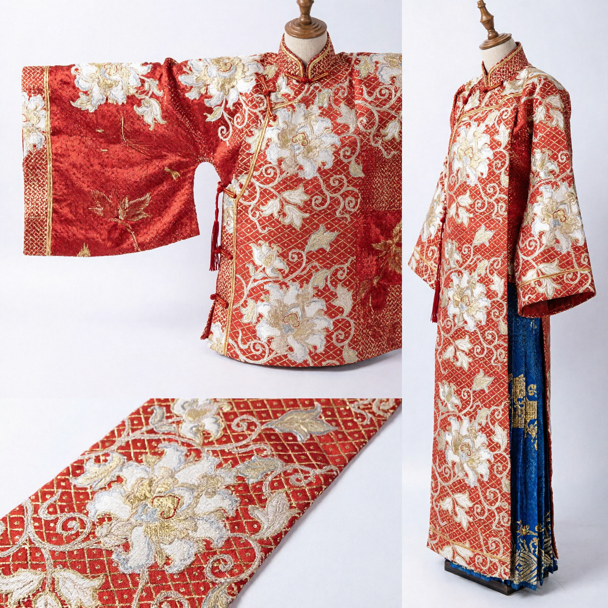 Ceinture écharpe en brocart de soie rouge et or à motifs floraux traditionnelle chinoise pour accessoire de costume de mariage et festival Hanfu - Asian Costume