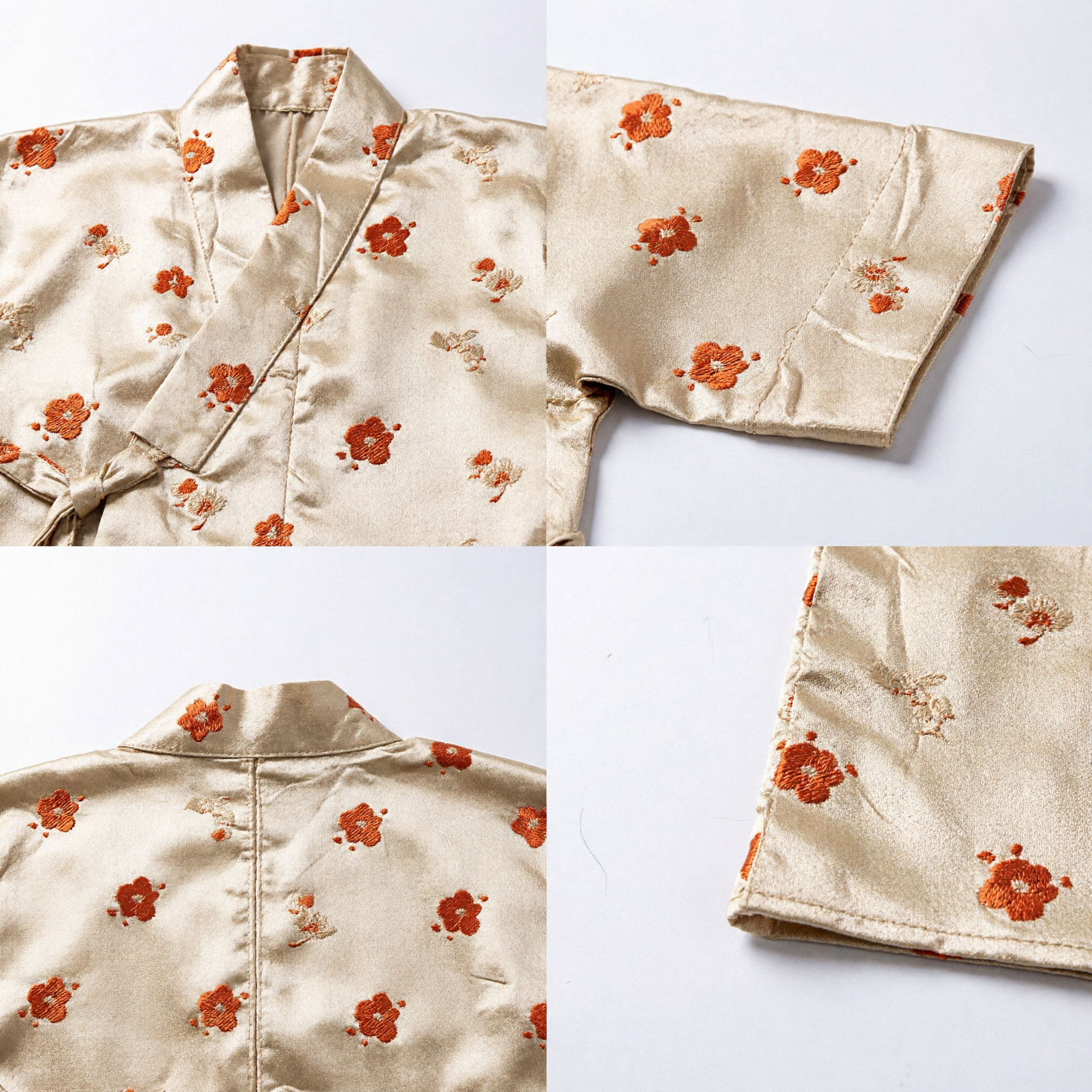 Faixa de Seda Dourada Tradicional Chinesa com Estampa Floral Laranja para Traje Hanfu e Performance de Dança - Asian Costume