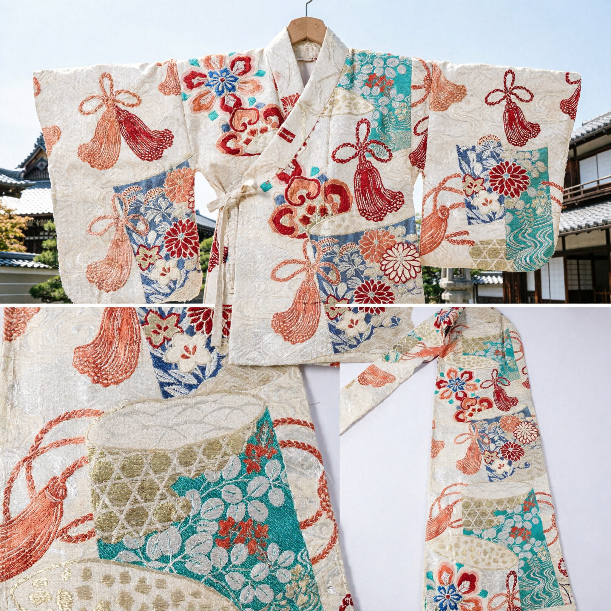 Obi per Kimono in Stile Giapponese Tradizionale in Broccato di Seta con Motivi di Gru e Floreali per Abbigliamento Formale Femminile - Asian Costume