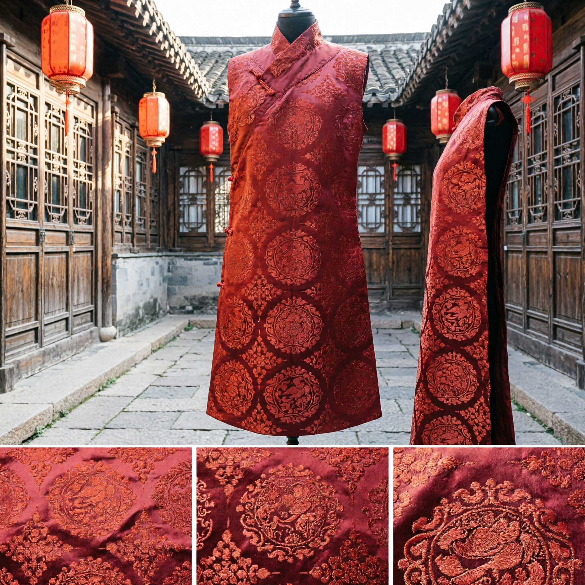 Traditioneller chinesischer roter Seidenbrokat-Gürtel mit glücksverheißendem Drachenmuster für Hanfu-Hochzeits- und Festkostümzubehör - Asian Costume