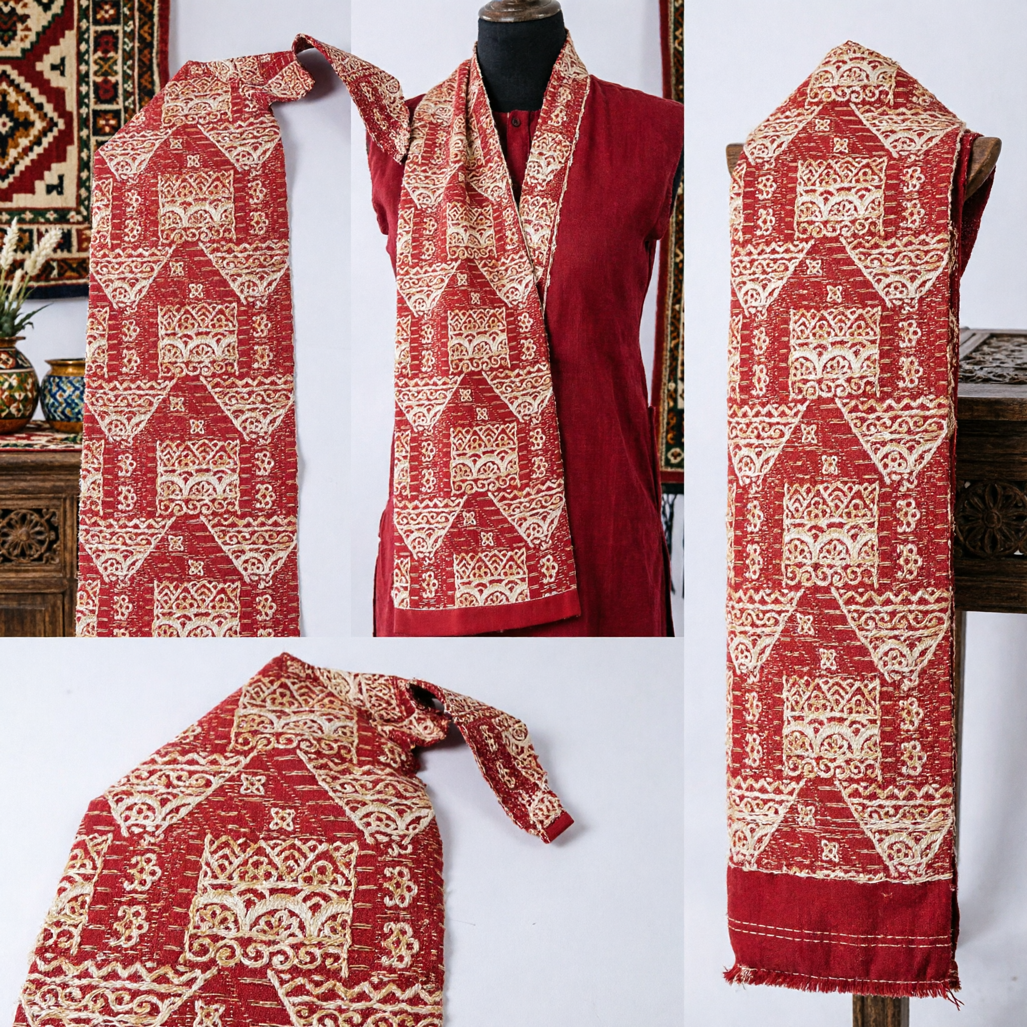 Ceinture de taille en brocart rouge à motifs dorés traditionnelle chinoise pour accessoire de costume de danse tibétaine Hanfu - Asian Costume