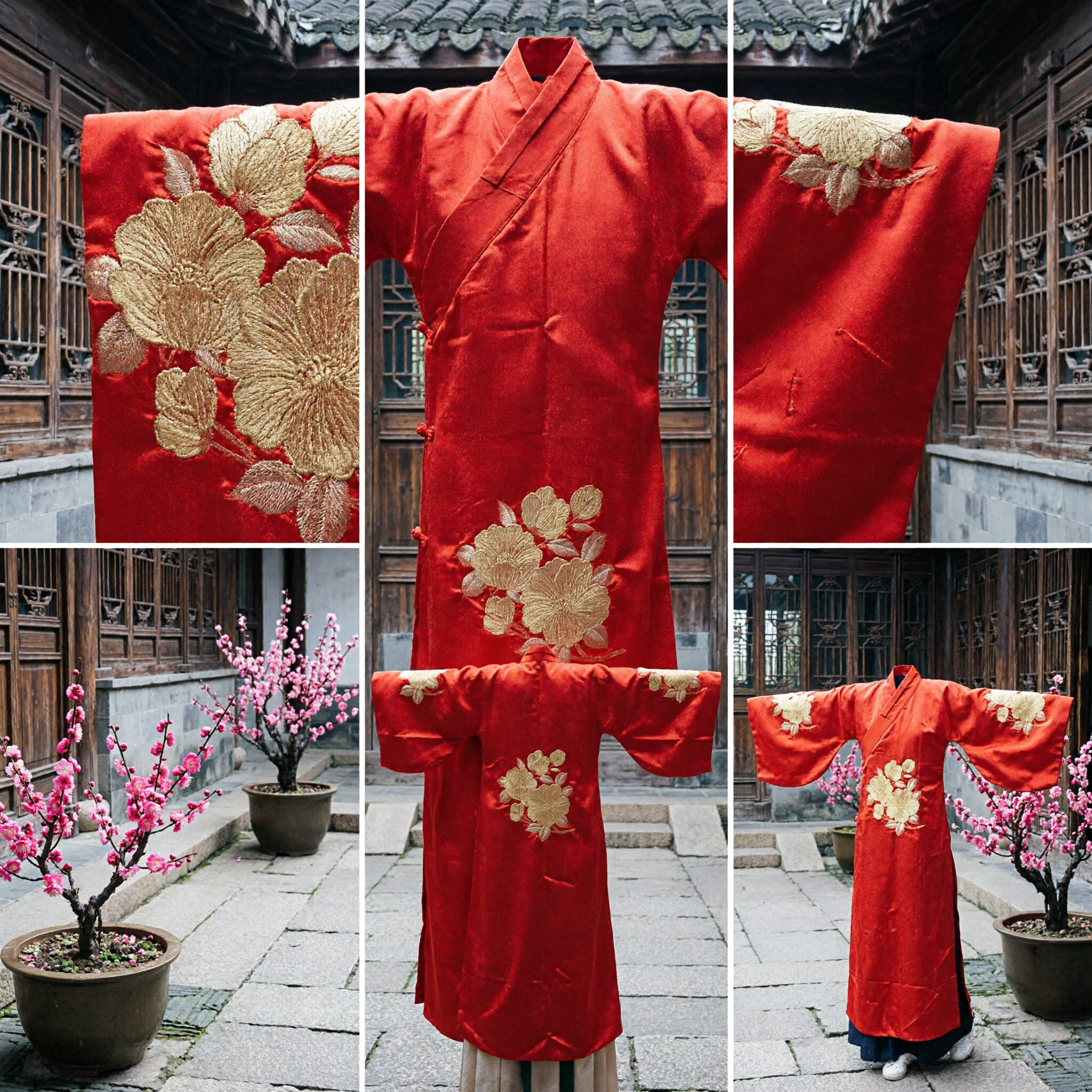 Traditioneller chinesischer roter Hanfu-Pibo-Schal mit goldener Blumenstickerei, Seidenstola für Frauen bei Hochzeits- und Tanzaufführungen - Asian Costume
