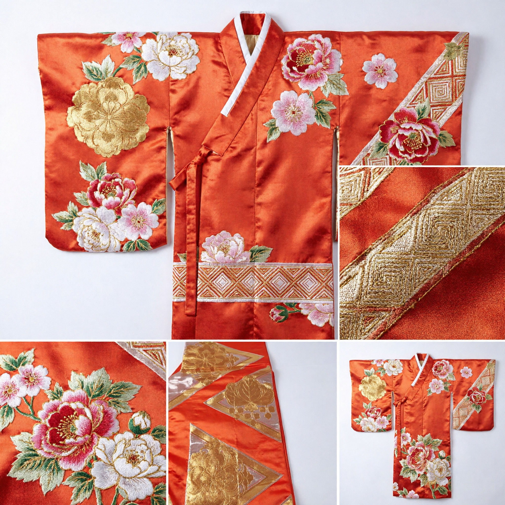 Faixa Brocada Laranja Chinesa Tradicional com Padrão Floral Dourado para Acessórios de Traje Hanfu e Dança - Asian Costume