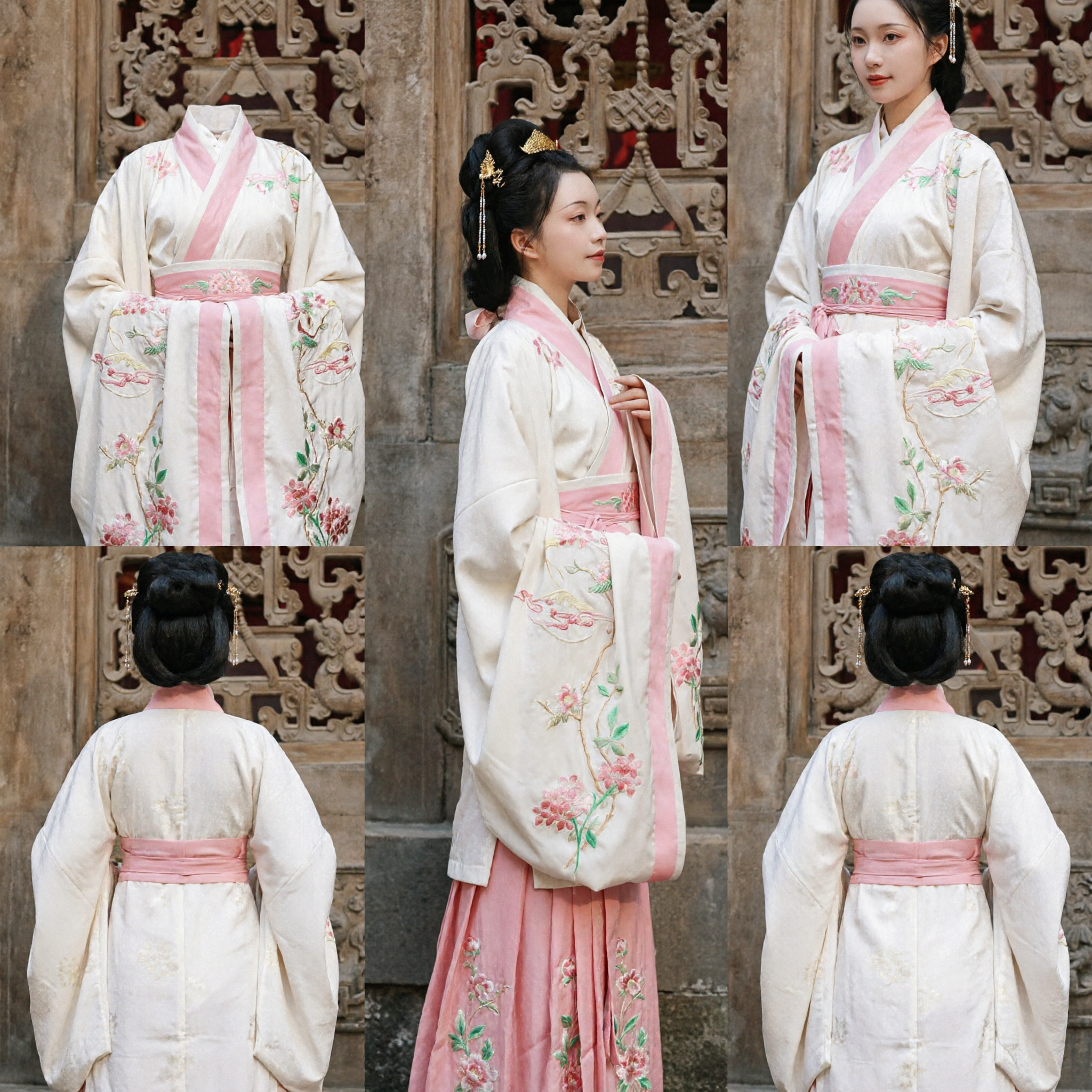 Traje Hanfu Chino Tradicional, Vestido Antiguo Bordado Floral Rosa y Blanco para Mujer y Cosplay Histórico - Asian Costume