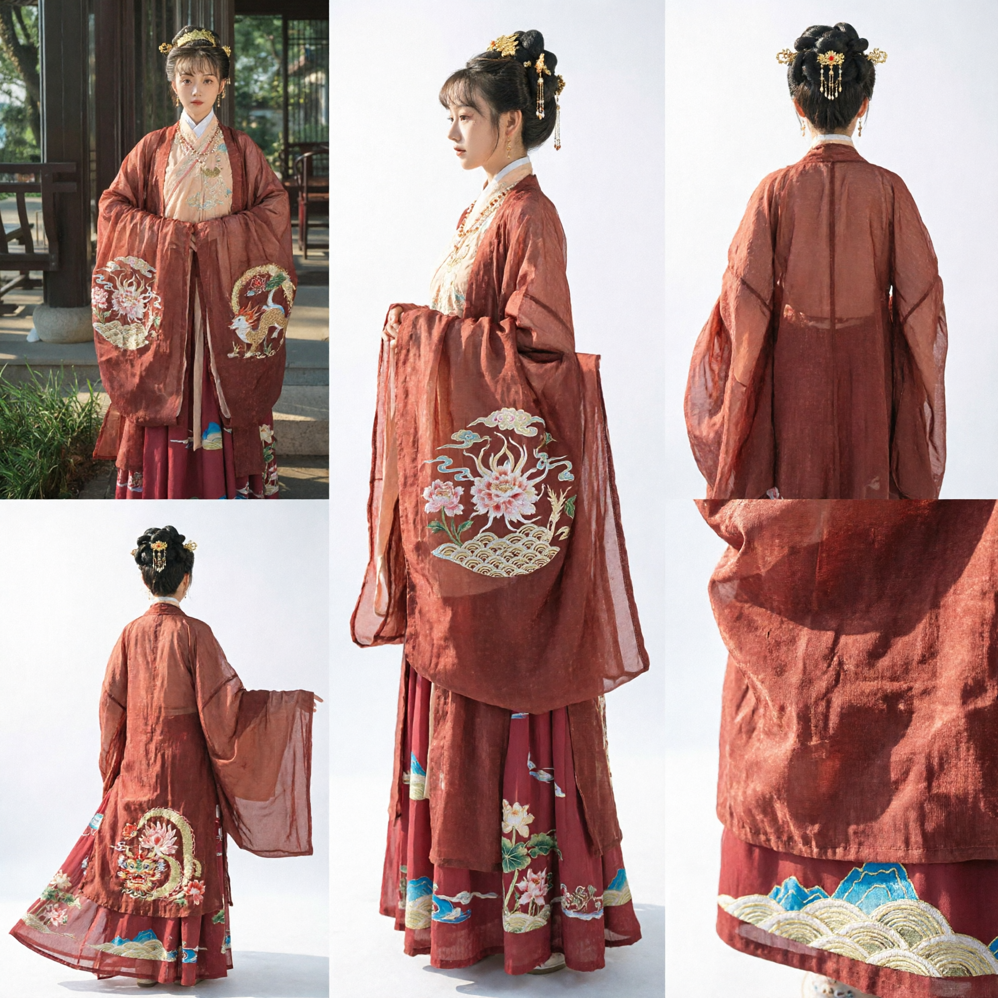 Traje Hanfu Chinês Tradicional, Vestido Vermelho de Manga Larga Bordado da Princesa Antiga da Dinastia Tang para Mulheres - Asian Costume