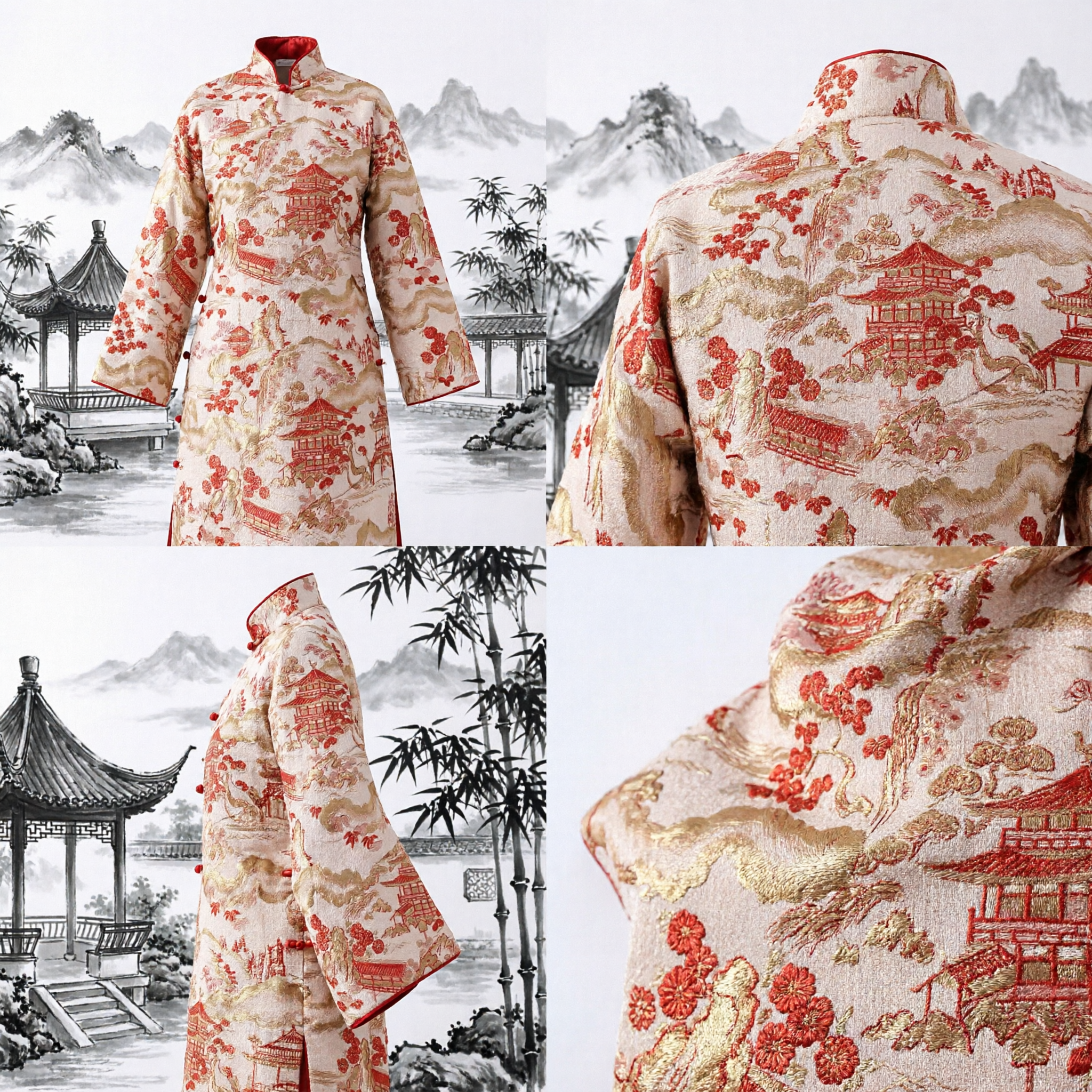 Faja Obi de Kimono Japonés Tradicional de Brocado con Patrón de Pagoda y Pino para Ocasiones Formales - Asian Costume