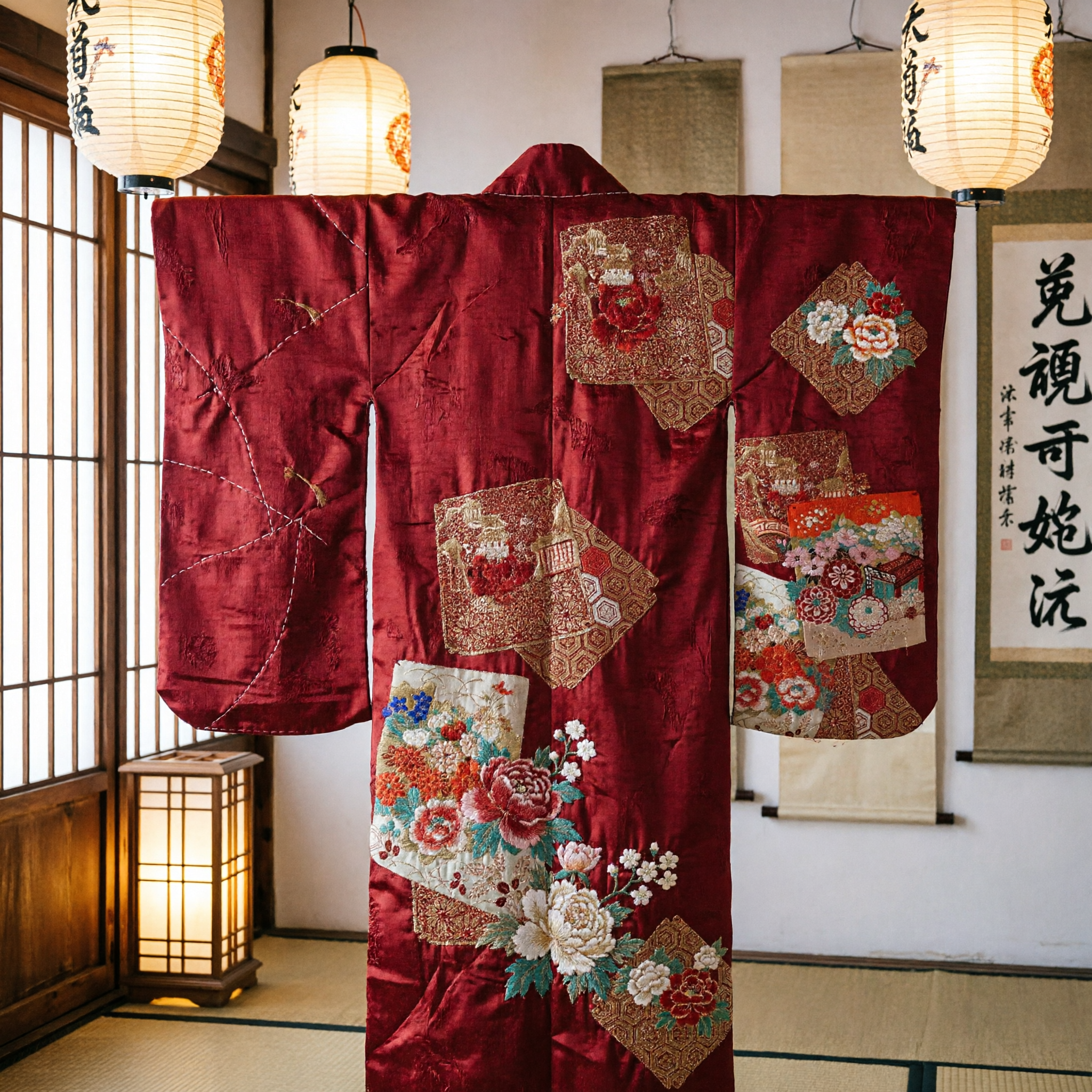 Obi per Kimono in seta rossa giapponese tradizionale con ricamo floreale per cerimonie formali e matrimoni da donna - Asian Costume