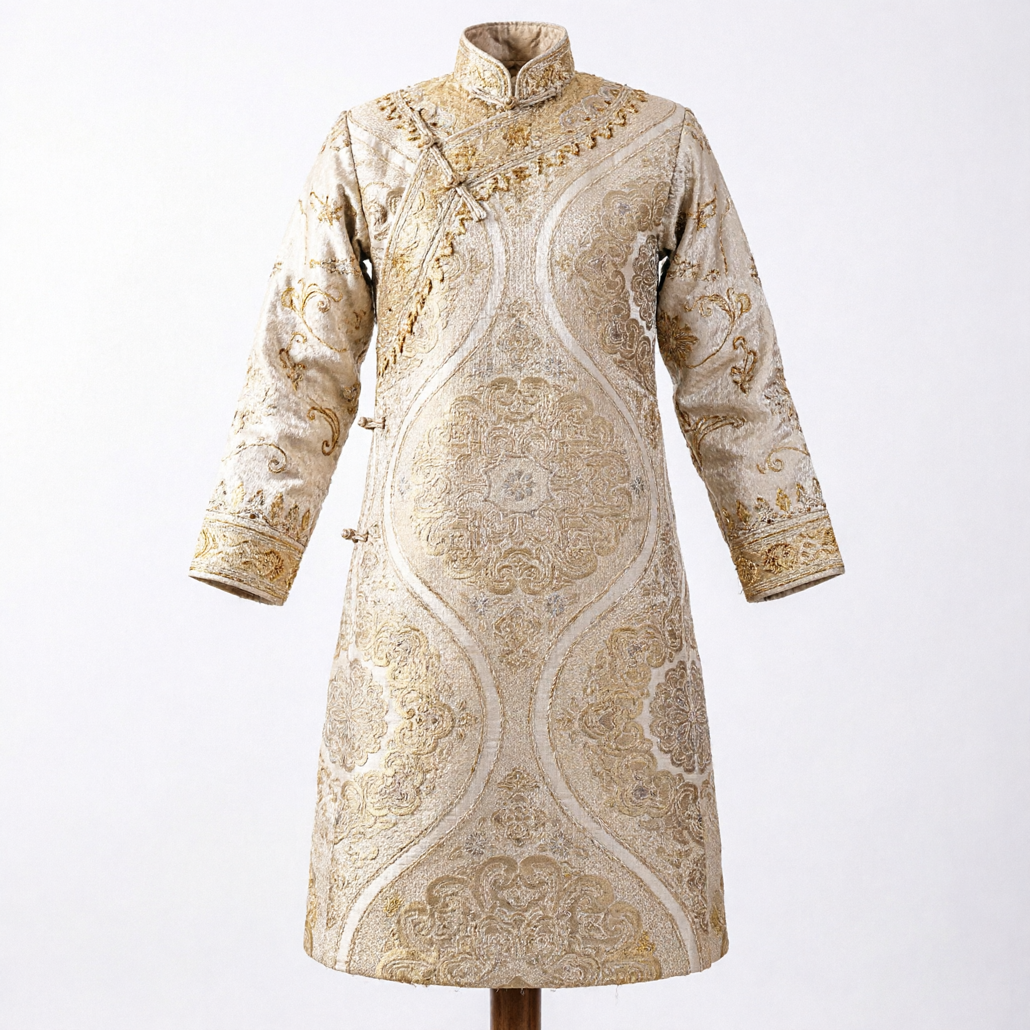 Chinese Traditional Gold Silk Brocade Fabric Roll with Classical Floral Pattern for Hanfu Qipao Tang Suit Making - Asian Costume