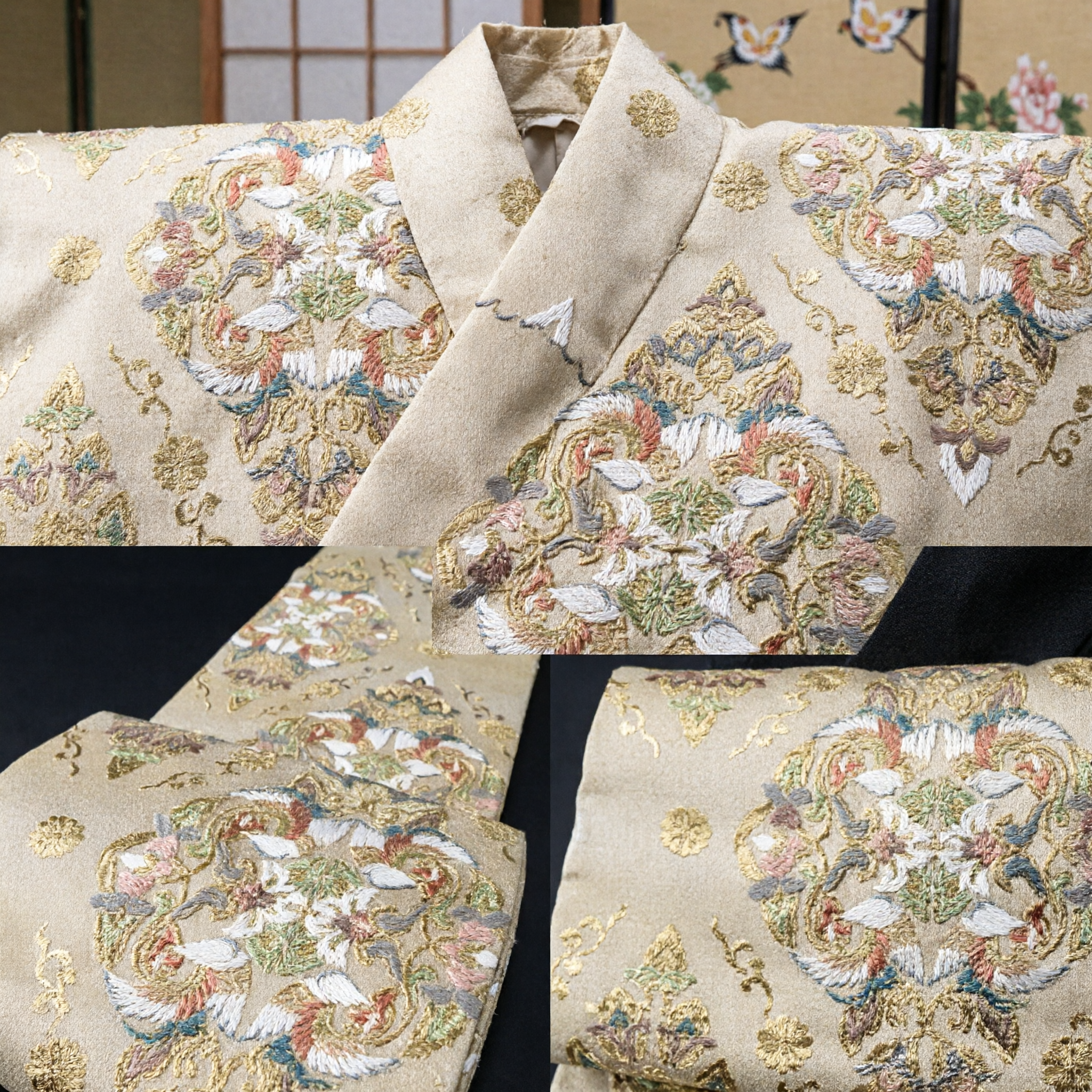 Traditional Chinese Gold Brocade Fabric Roll with White Crane Pattern for Hanfu Qipao Costume Making - Asian Costume