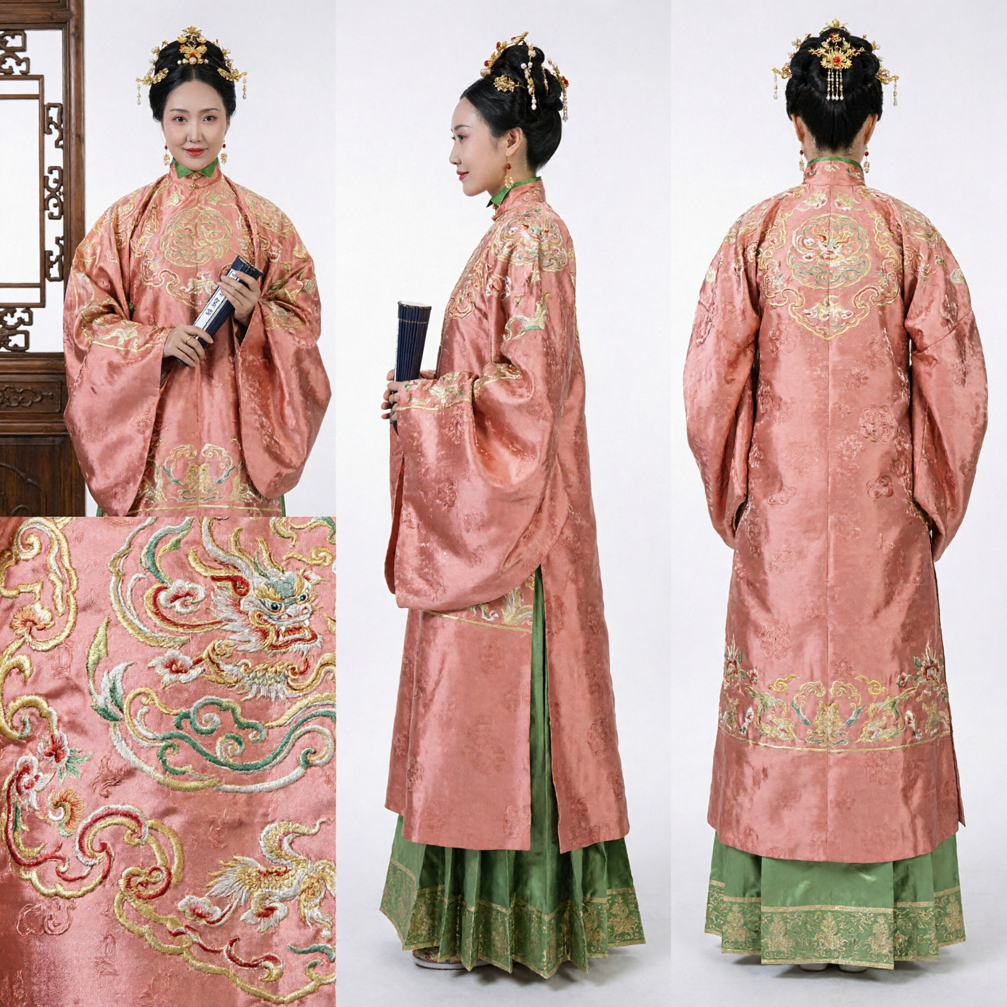 Traje Tradicional de Princesa Antigua China Blusa Rosa Bordada Falda Verde Hanfu para Mujer Representación Histórica - Asian Costume