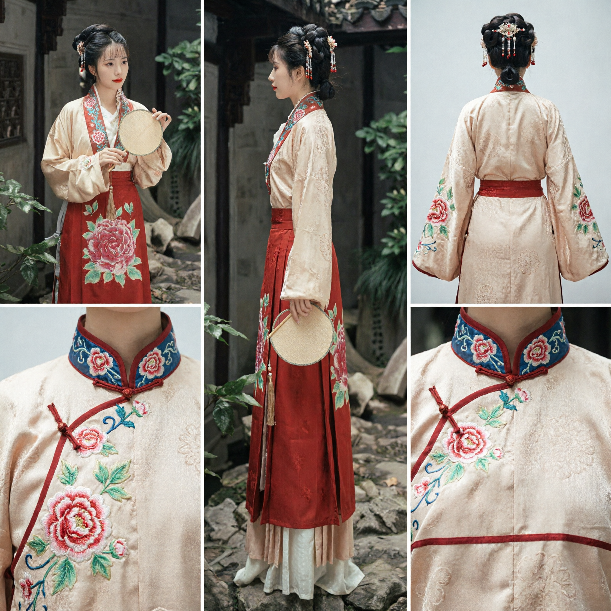 Elegante Conjunto Hanfu Tradicional Chino para Mujeres Inspirado en la Dinastía Ming Falda Mamian Roja Bordada y Blusa - Asian Costume