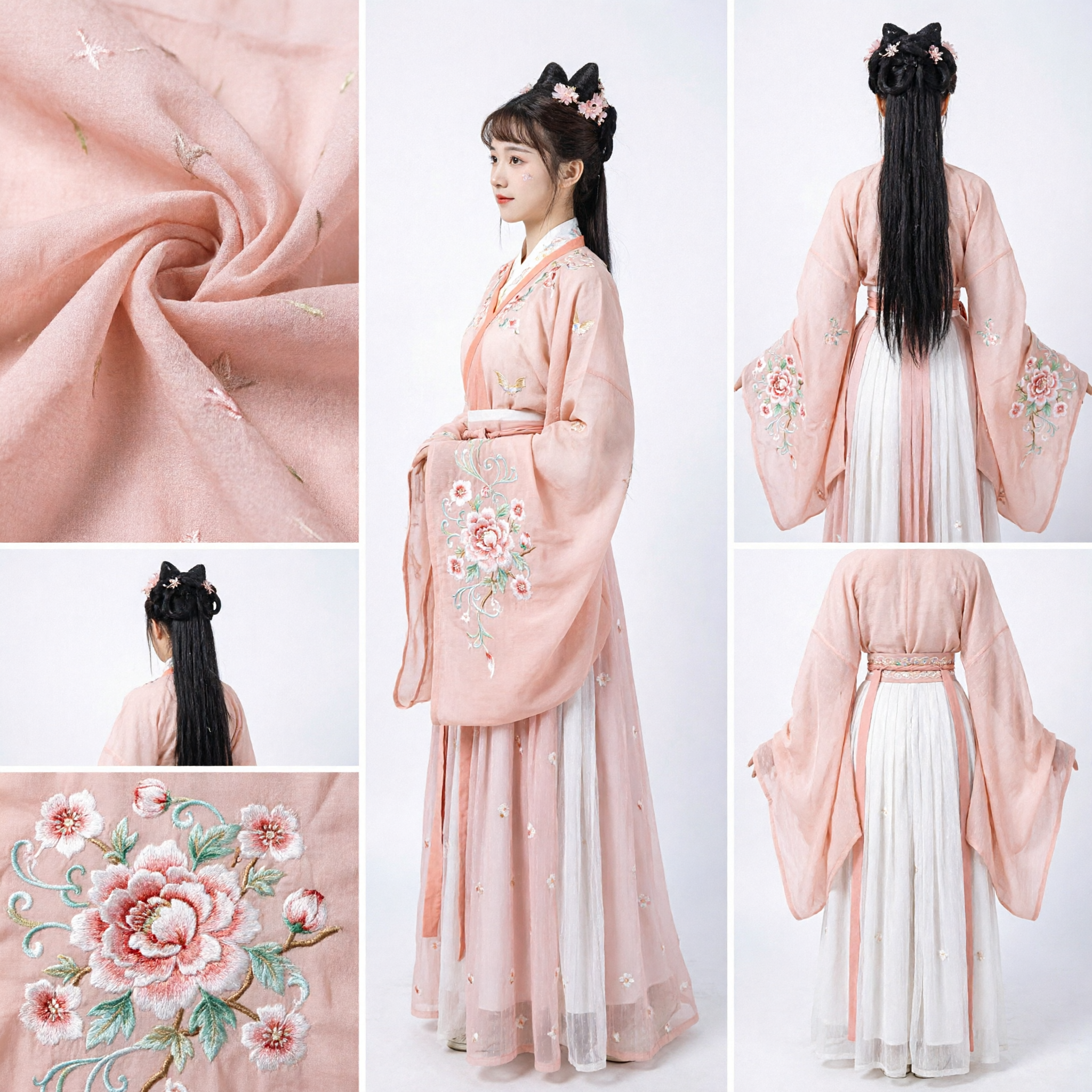 Elegancki Różowy Tradycyjny Chiński Hanfu z Dynastii Tang Ruqun Hafciana Suknia Wróżki dla Kobiet Cosplay - Asian Costume