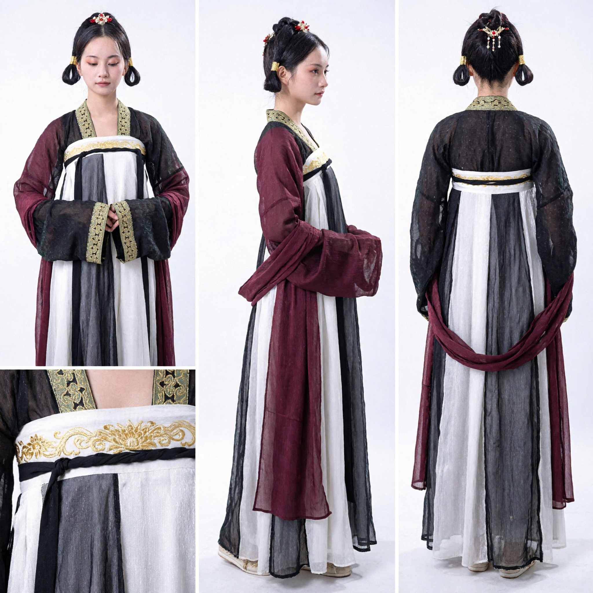 Traje Antigo Hanfu Tradicional Chinês Vestido com Gola Cruzada e Mangas Largas Estilo da Dinastia Jin para Cosplay Feminino - Asian Costume
