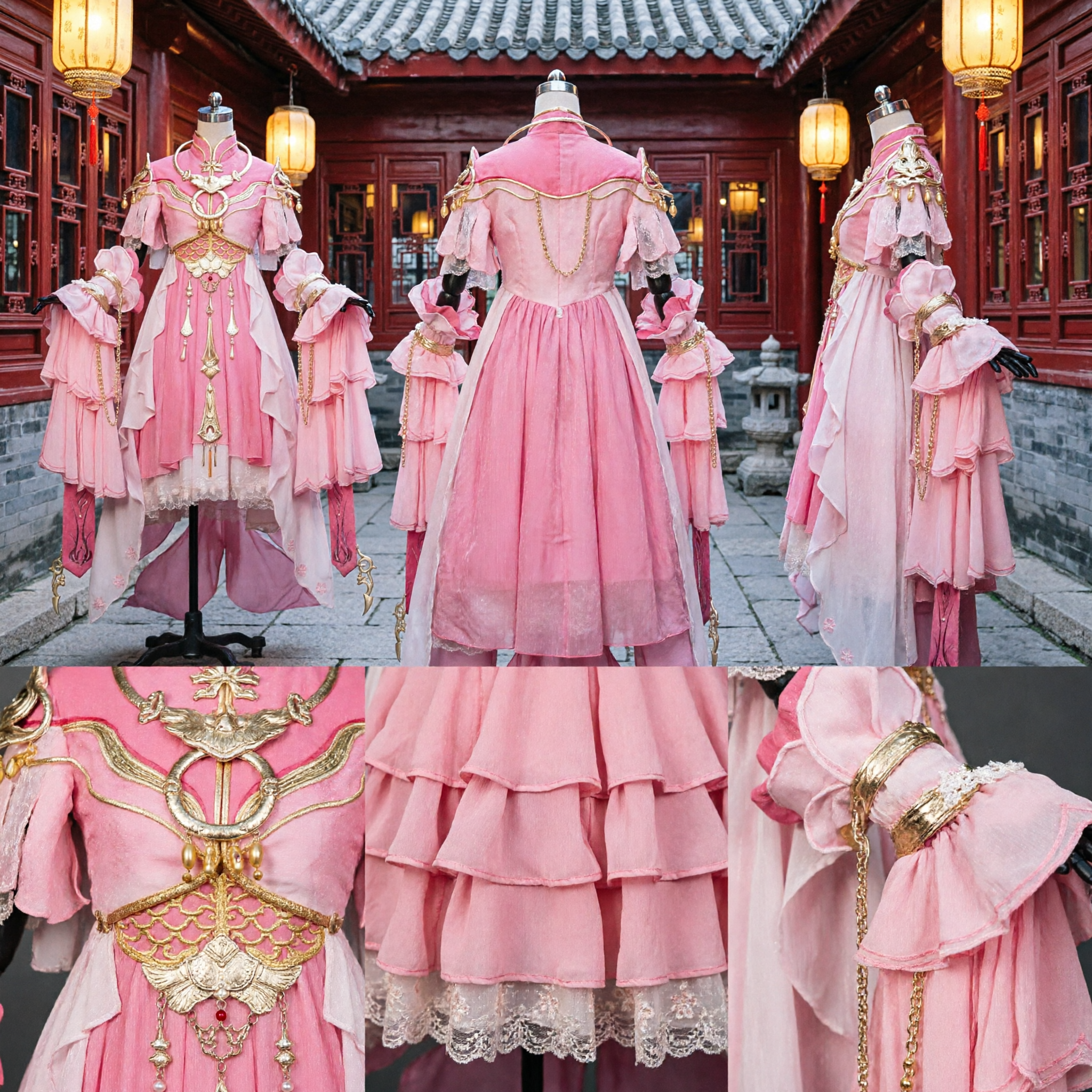 Costume Hanfu da Principessa Guerriera Xianxia Cinese Rosa Abito con Armatura Fantasy Tradizionale per Donne - Asian Costume