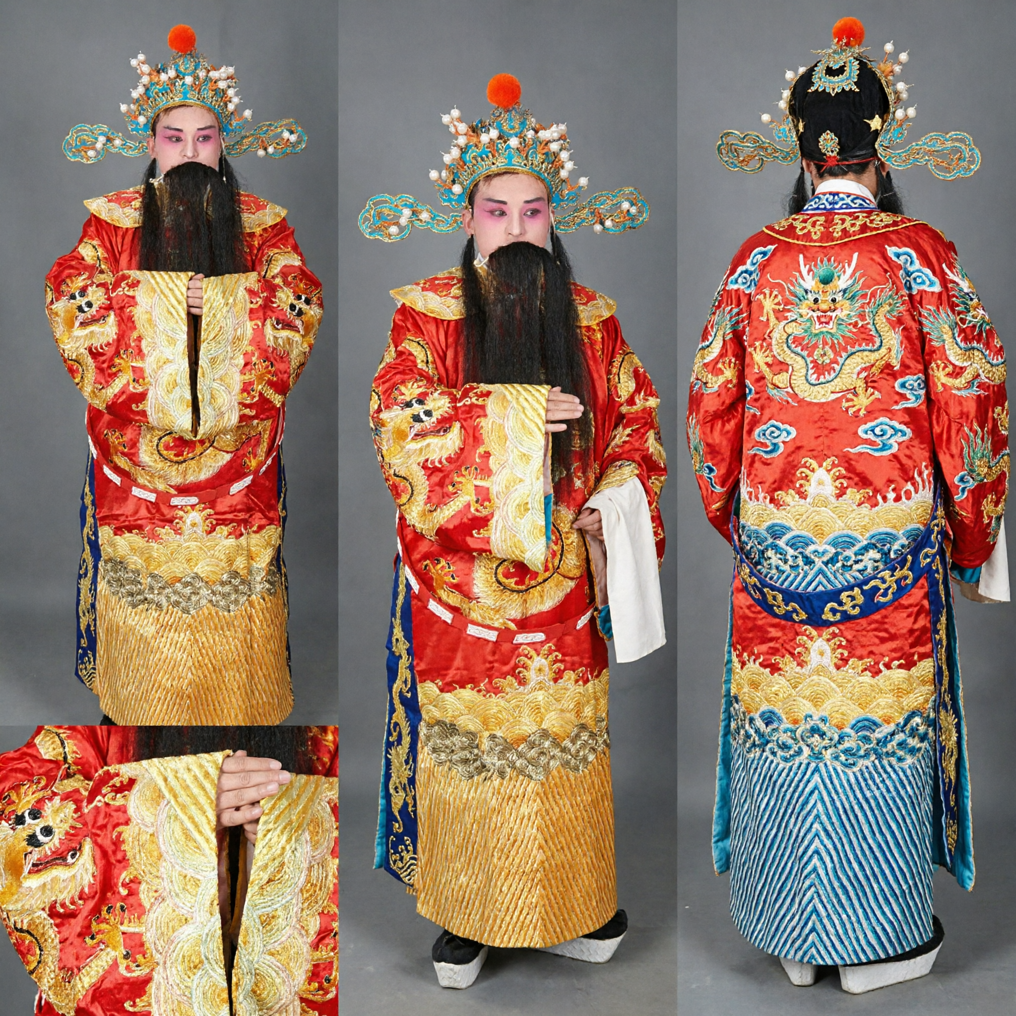 Traje Tradicional de Ópera de Pekín Chino Túnica Roja del Dragón Conjunto de Ropa de Emperador para Actuaciones Escénicas Masculinas - Asian Costume