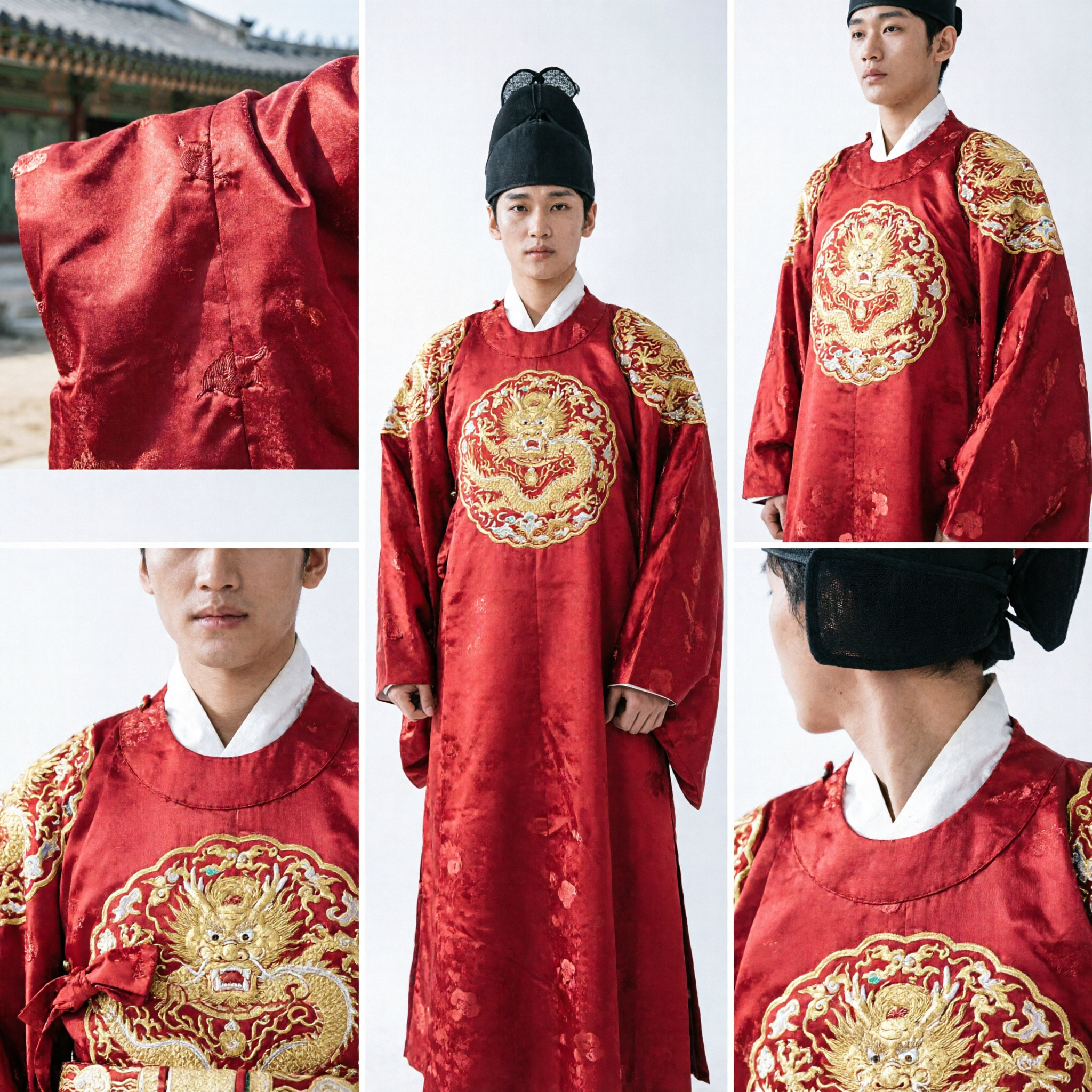 Männer-Königliches koreanisches König-Hanbok Rotes Drachengewand Gonryongpo-Kostüm für historische Cosplay-Events - Asian Costume