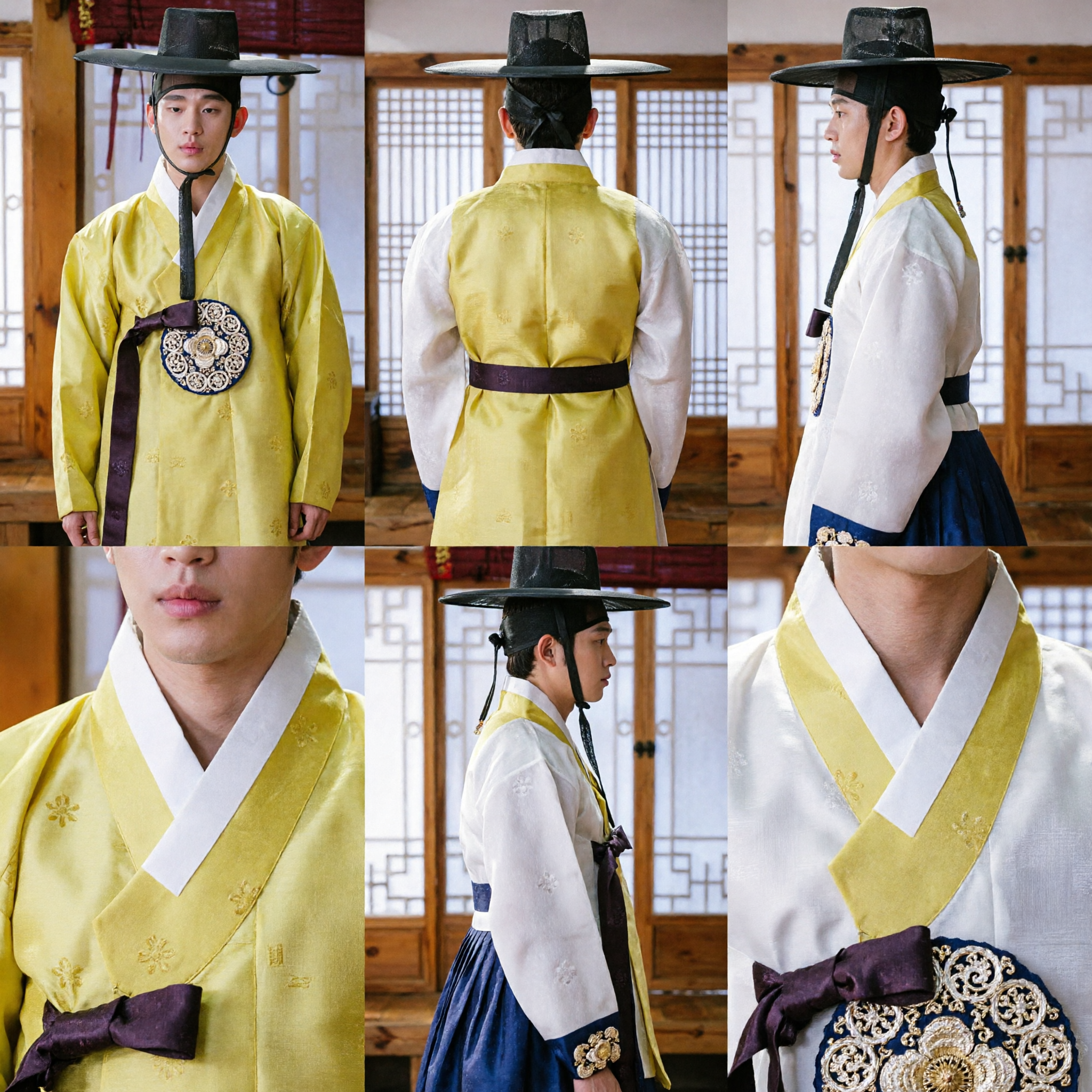 مجموعة الهانبوك التقليدي الكوري للرجال مع قبعة الغات السوداء - للكوزبلاي التاريخي والدراما - Asian Costume