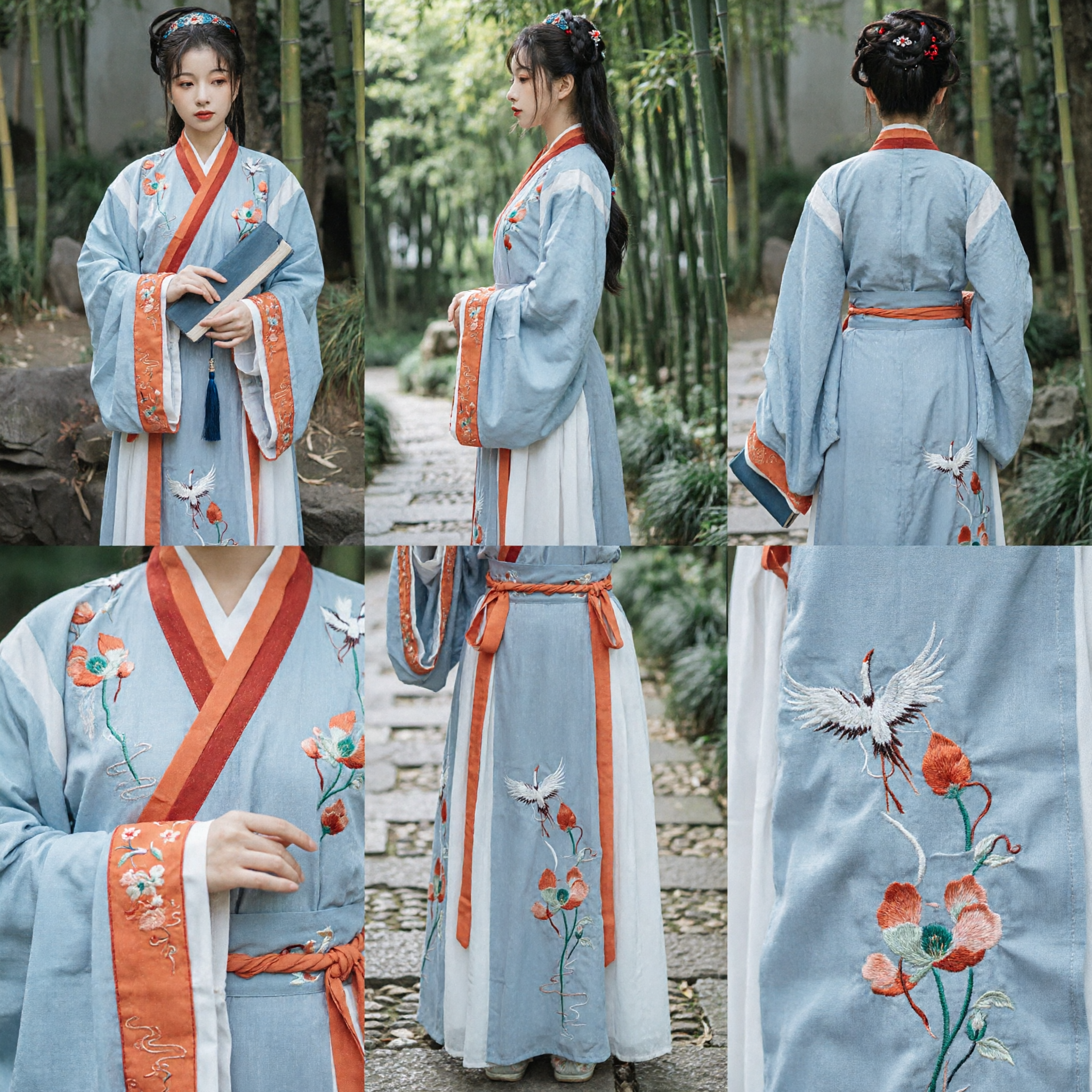 Robe Hanfu chinoise traditionnelle bleu clair brodée, costume ancien historique pour femmes pour photographie et cosplay - Asian Costume