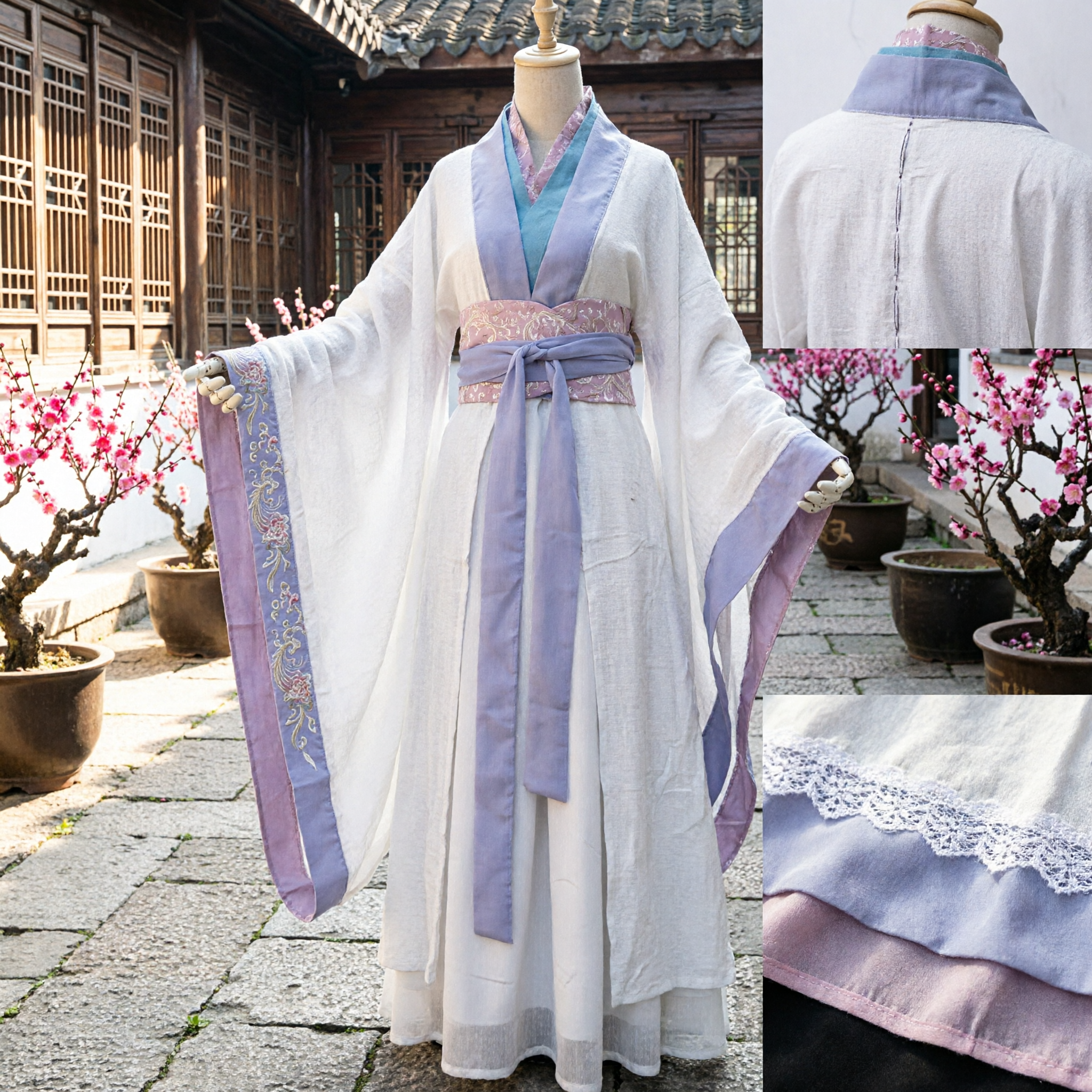 Costume Hanfu traditionnel chinois pour femmes, robe ancienne élégante blanche et violette à manches larges - Asian Costume