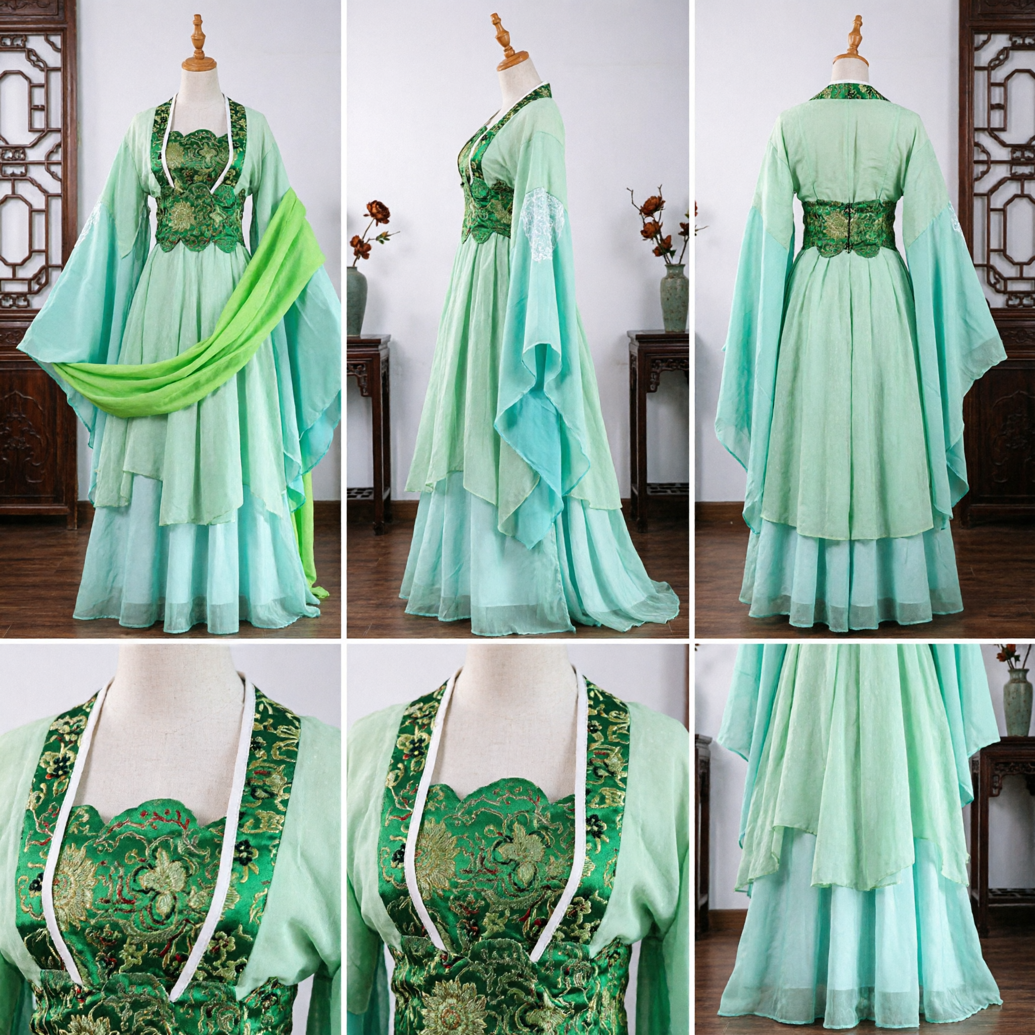 Elegante Abito da Principessa Fata Antico Hanfu Cinese Tradizionale Verde per Donne per Cosplay e Festival - Asian Costume
