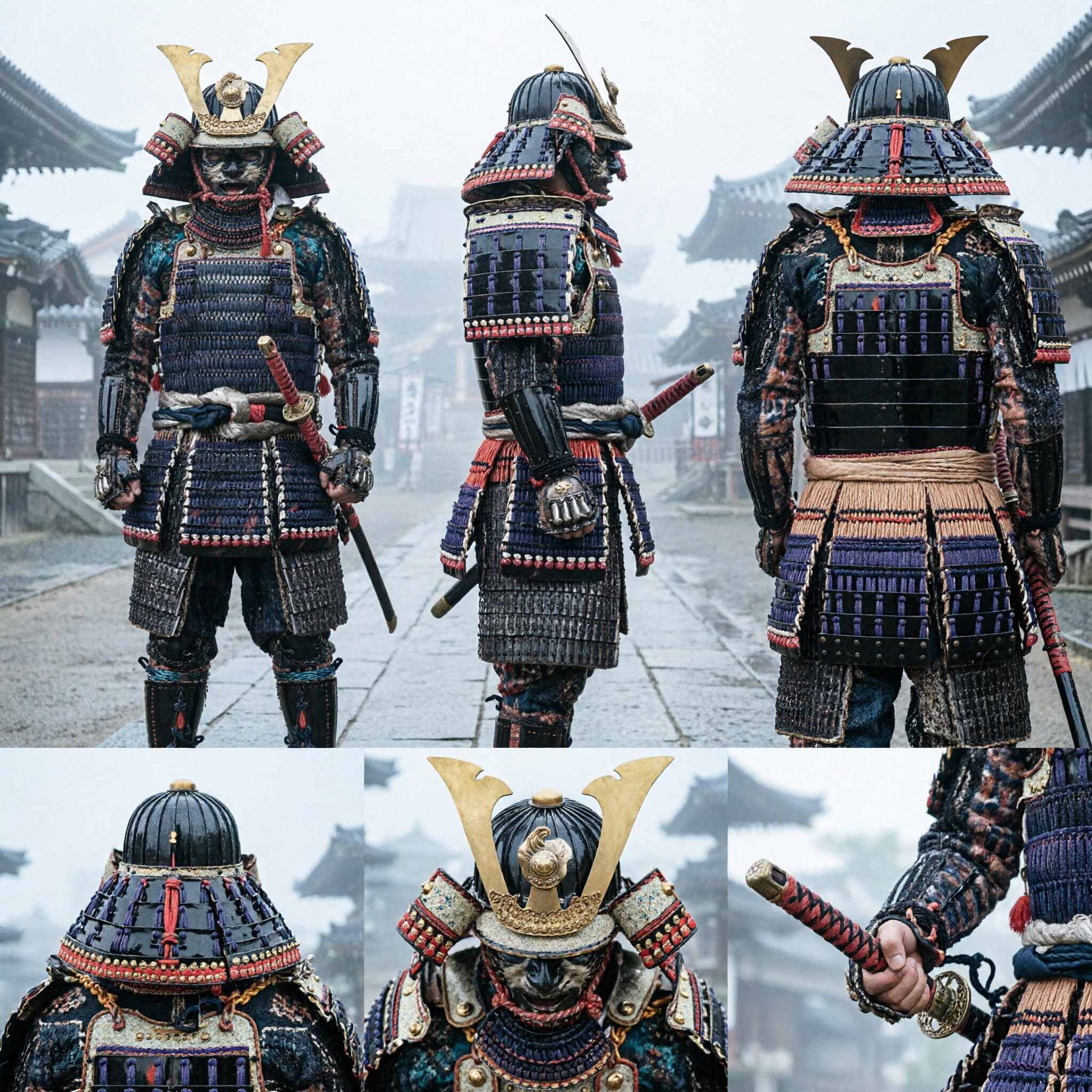 Traditionelle japanische Samurai-Rüstung vollständiges Set Yoroi-Kriegerkostüm mit Kabuto-Helm für Männer für Cosplay - Asian Costume