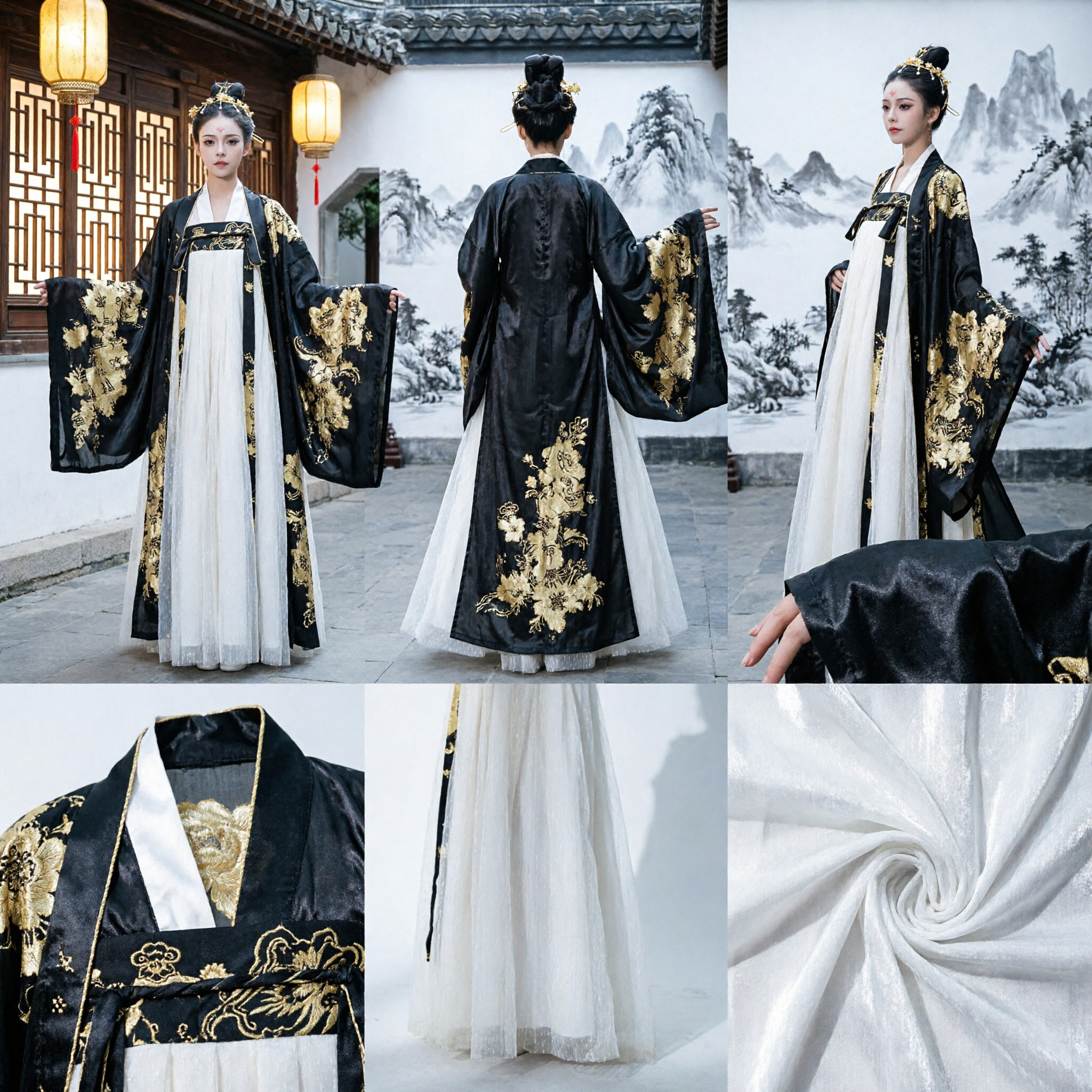 Costume Hanfu traditionnel chinois noir et or de princesse du palais de la dynastie Tang pour femmes, vêtement ancien - Asian Costume