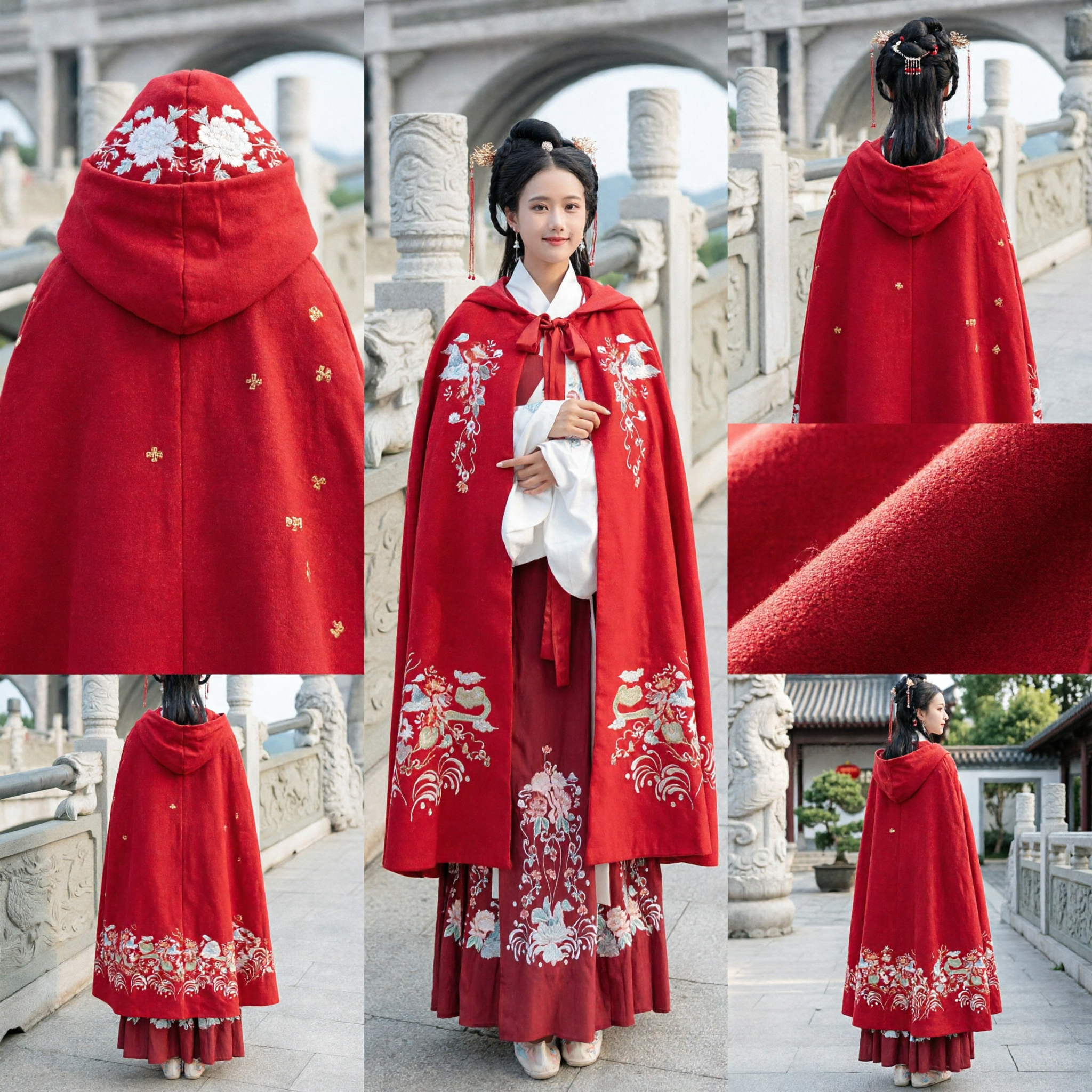 Hanfu chinois traditionnel, cape rouge brodée, costume d'hiver ancien de la dynastie Ming pour femmes - Asian Costume