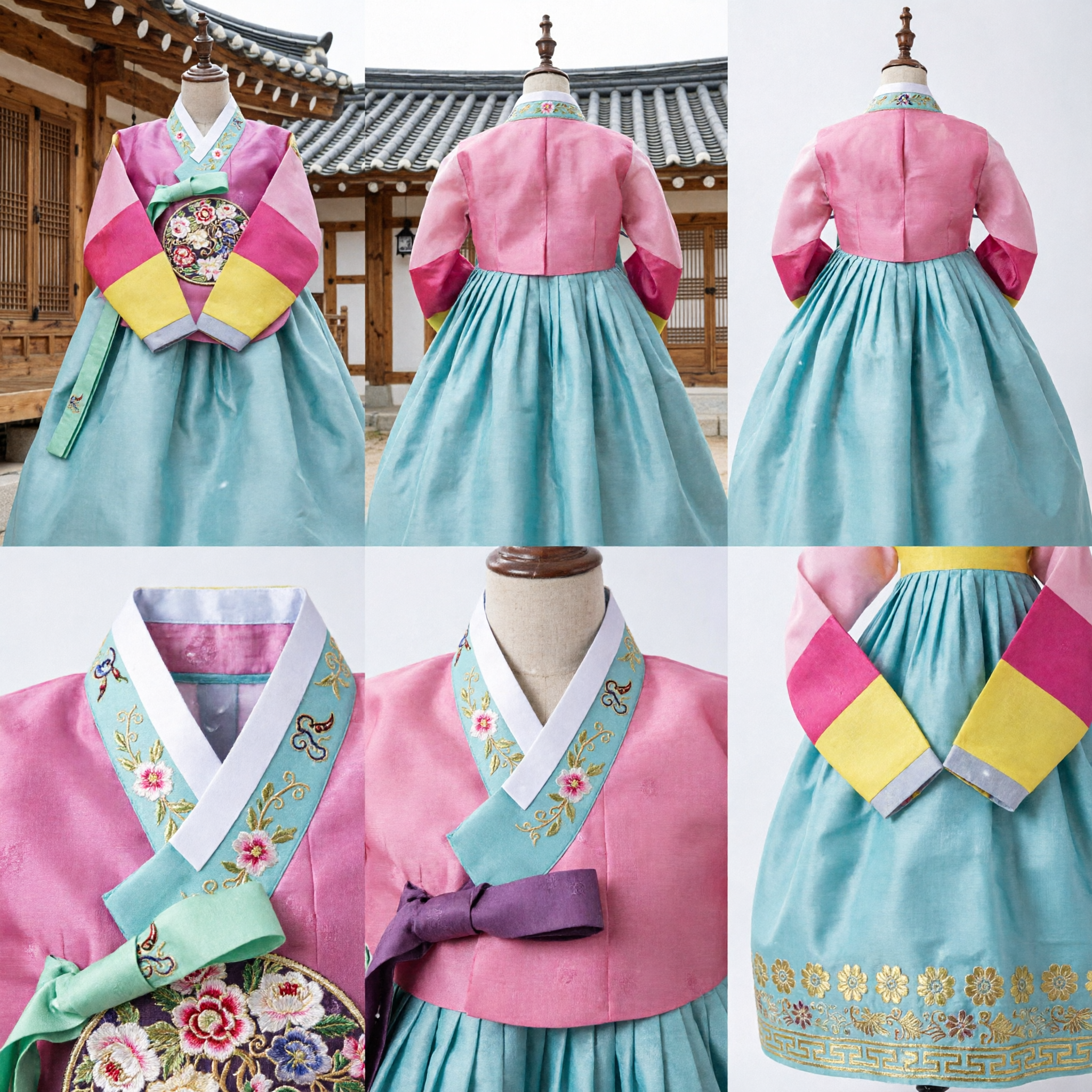 Hanbok Tradizionale Coreano per Ragazze Jeogori Saekdong Arcobaleno Ricamato Vestito Chima per Celebrazione Doljanchi - Asian Costume