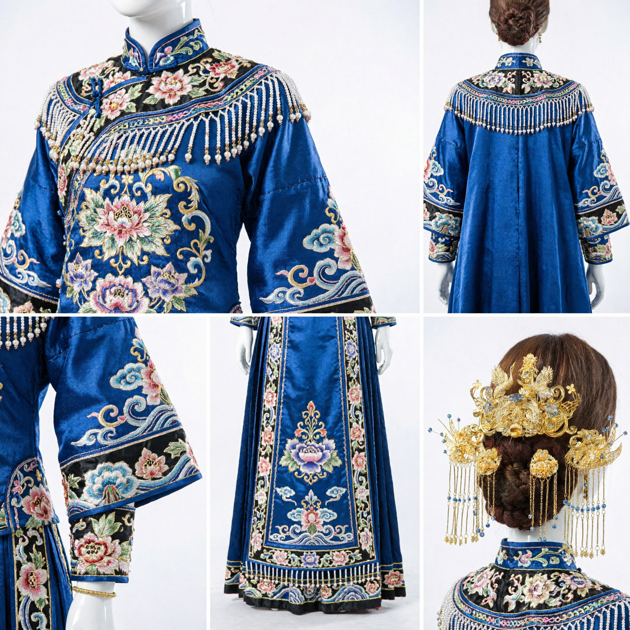 Tradycyjny chiński zestaw akcesoriów do włosów z koroną Feniksa, złote filigranowe frędzle, nakrycie głowy dla panny młodej Hanfu na wesele - Asian Costume