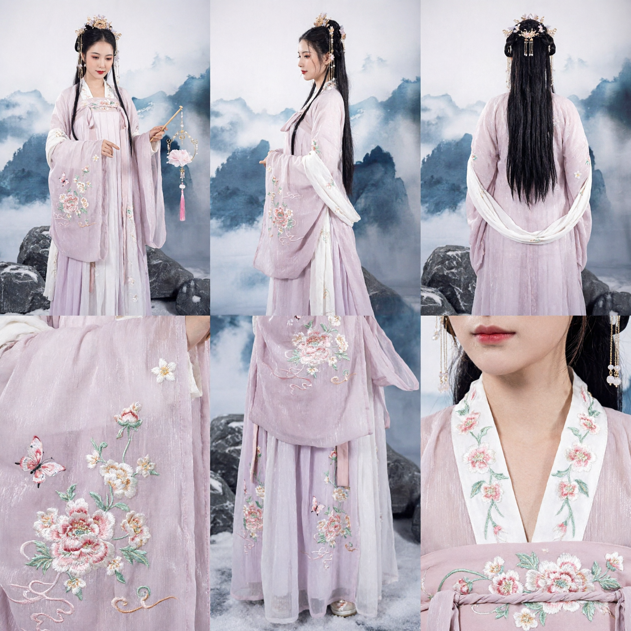 Elegantes rosafarbenes traditionelles chinesisches Hanfu-Kostüm, antikes Prinzessinnen-Feenkleid mit Stickerei für Frauen - Asian Costume