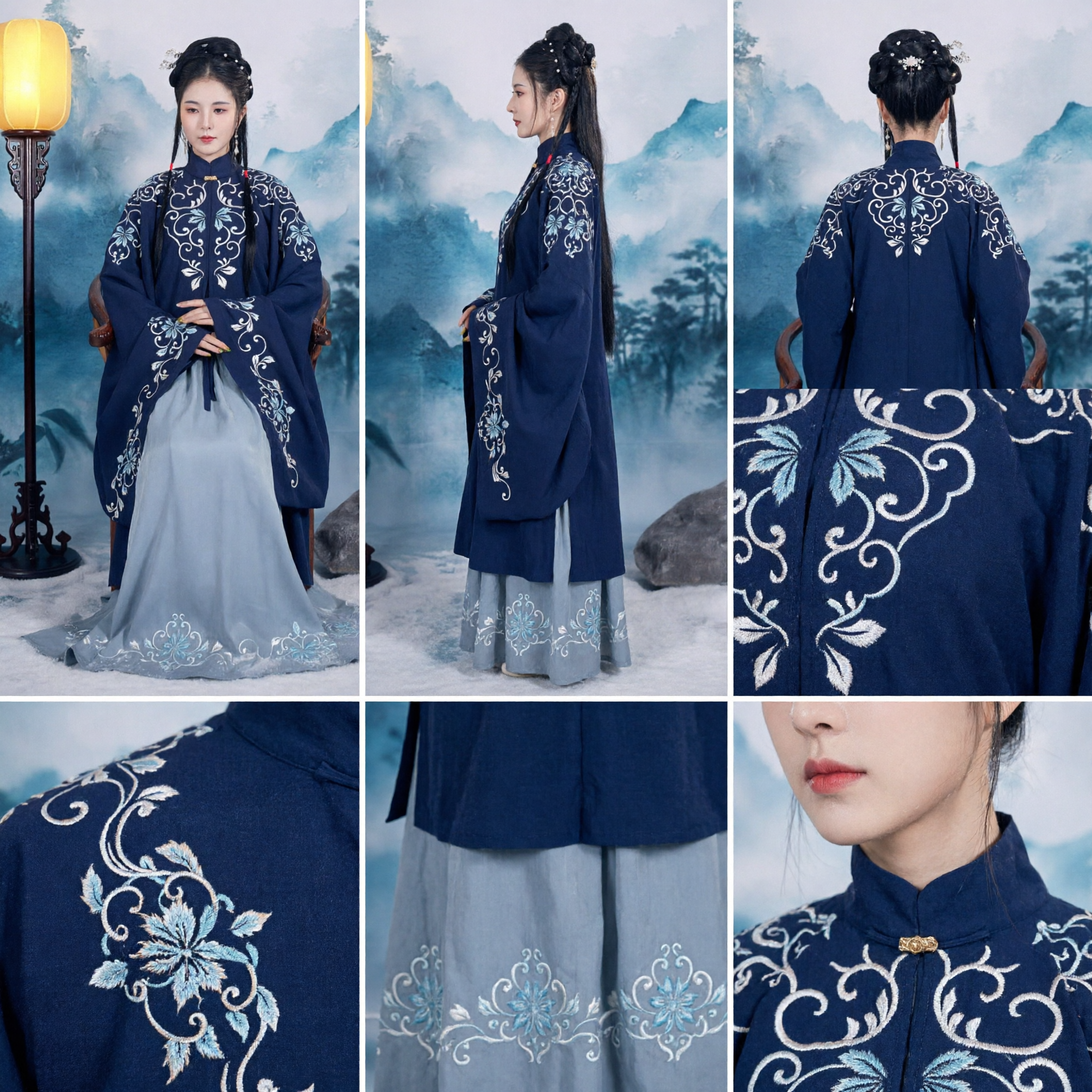 Elegant Ming Dynasty Hanfu Traditional Chinese Clothing Embroidered Wide Sleeve Jacket and Skirt Set for Women - Asian Costume