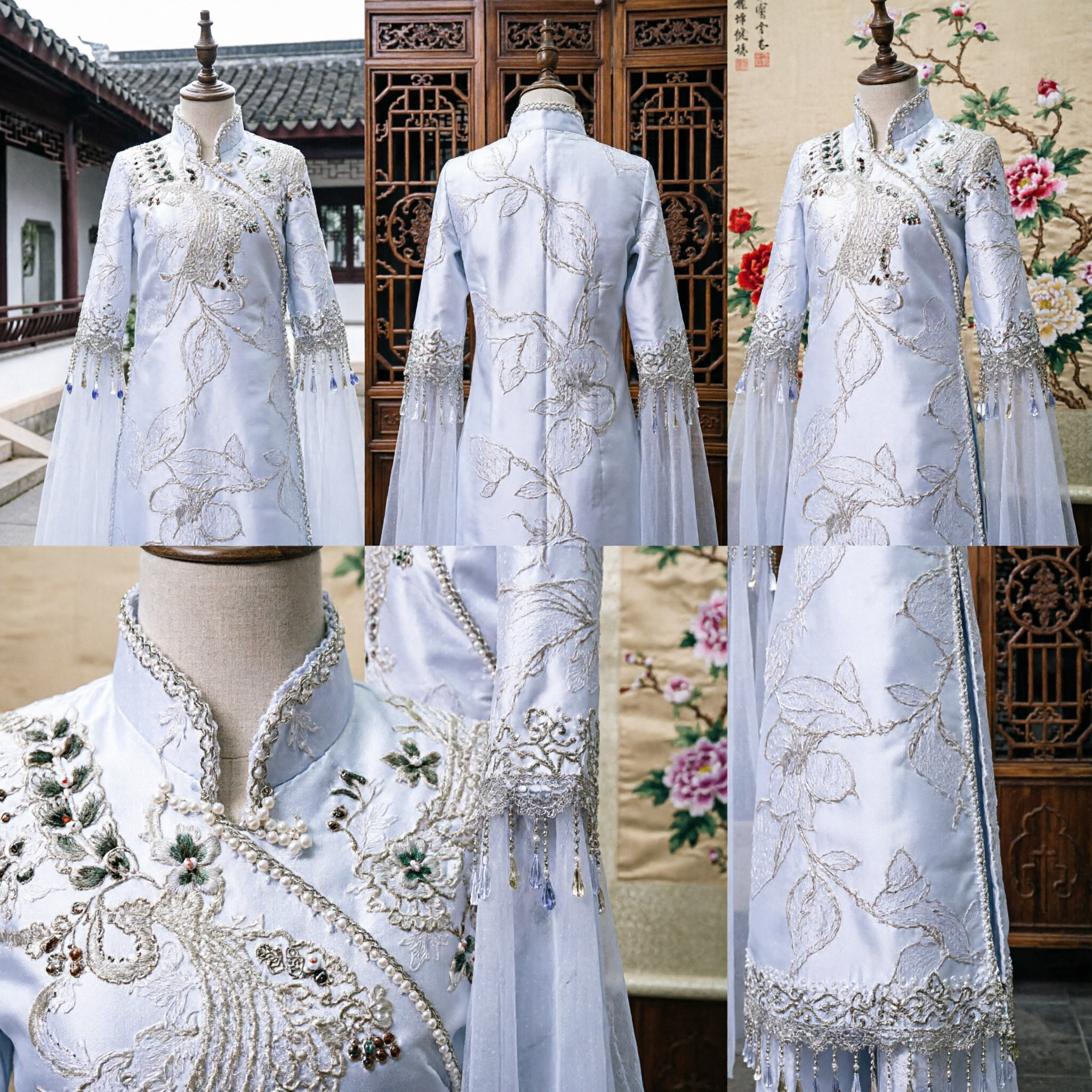 Raffinato Abito Tradizionale Cinese Hanfu Bianco con Mantello Ricamato, Costume da Fata Antica per Spettacoli Teatrali per Donne - Asian Costume