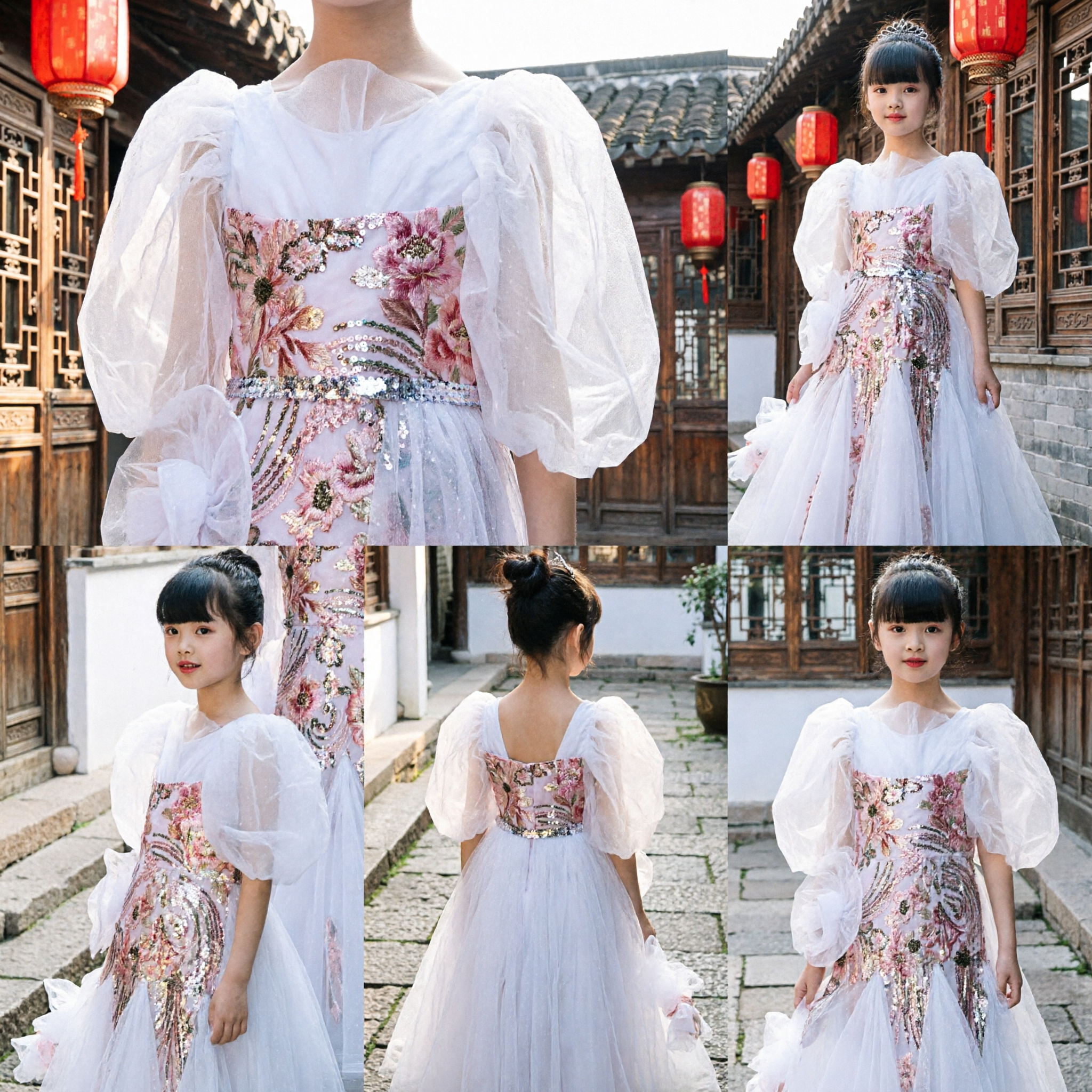 Robe de princesse traditionnelle chinoise blanche à broderie florale pour filles, pour mariage, fête ou spectacle - Asian Costume