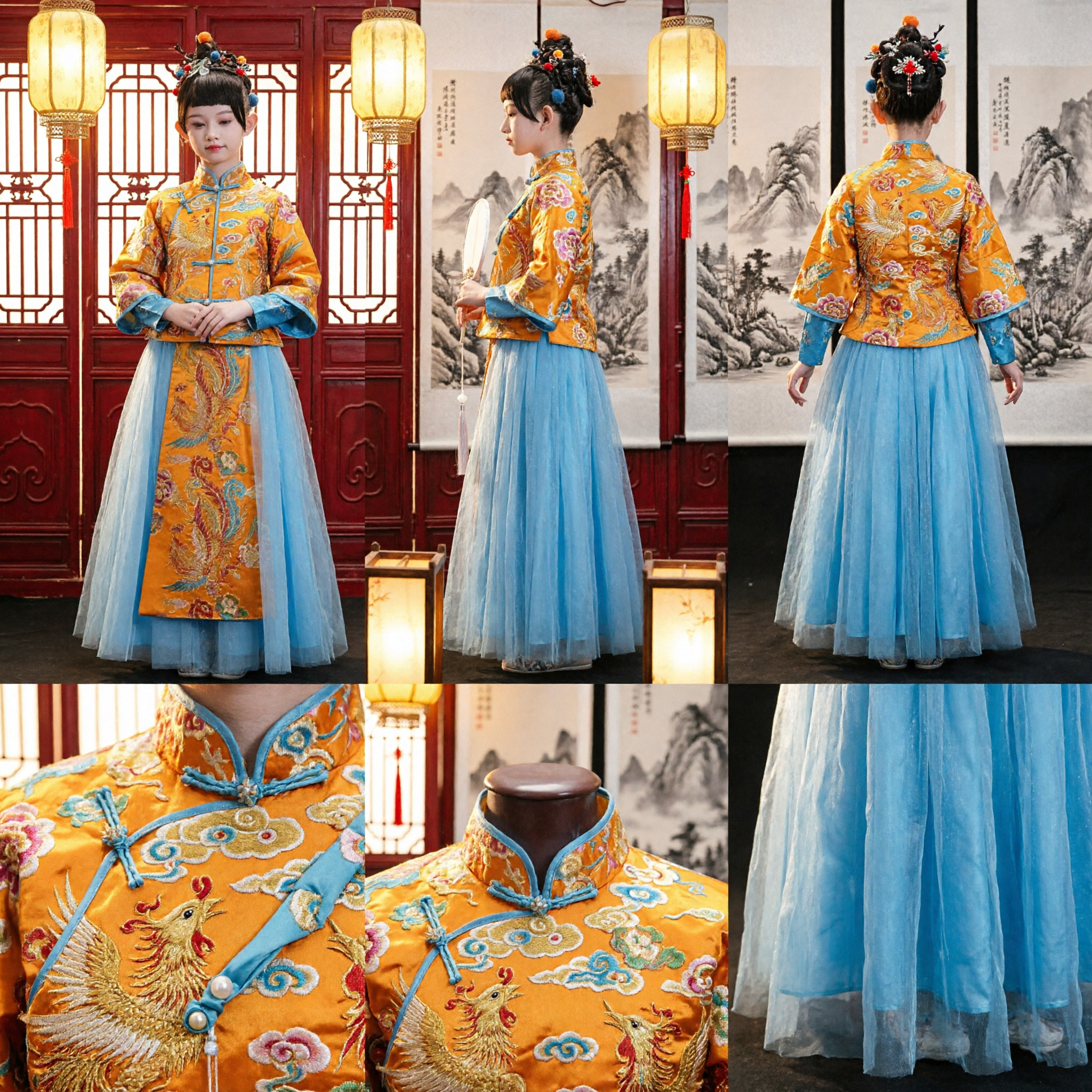 Kinder Traditionelles chinesisches Hanfu-Kostüm, antikes Prinzessinnenkleid, Mädchen Qing-Dynastie besticktes Auftritts-Outfit - Asian Costume