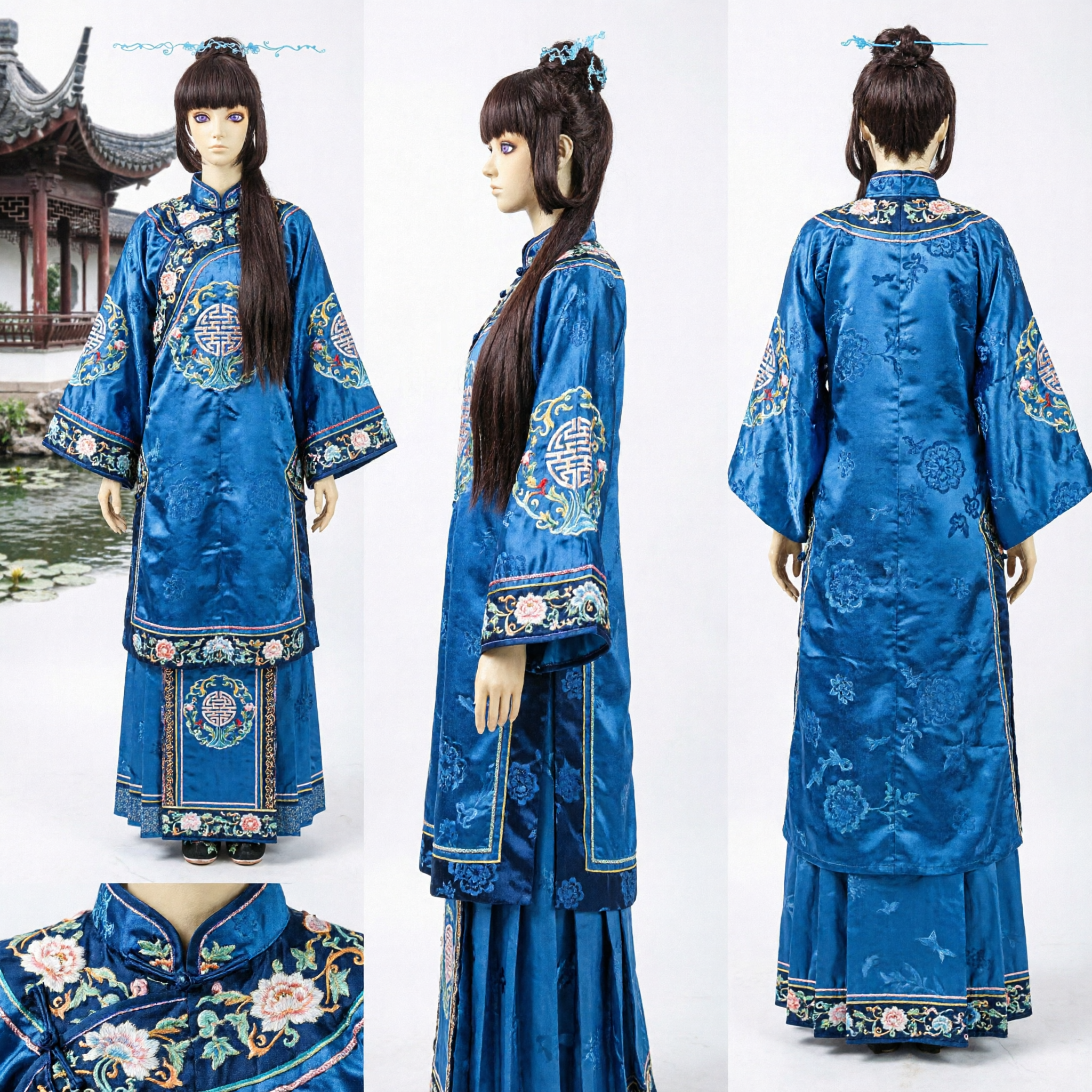 Lang Zwart Oud Chinese Pruik voor Hanfu Cosplay Traditioneel Kostuum met Franje en Topknot - Asian Costume