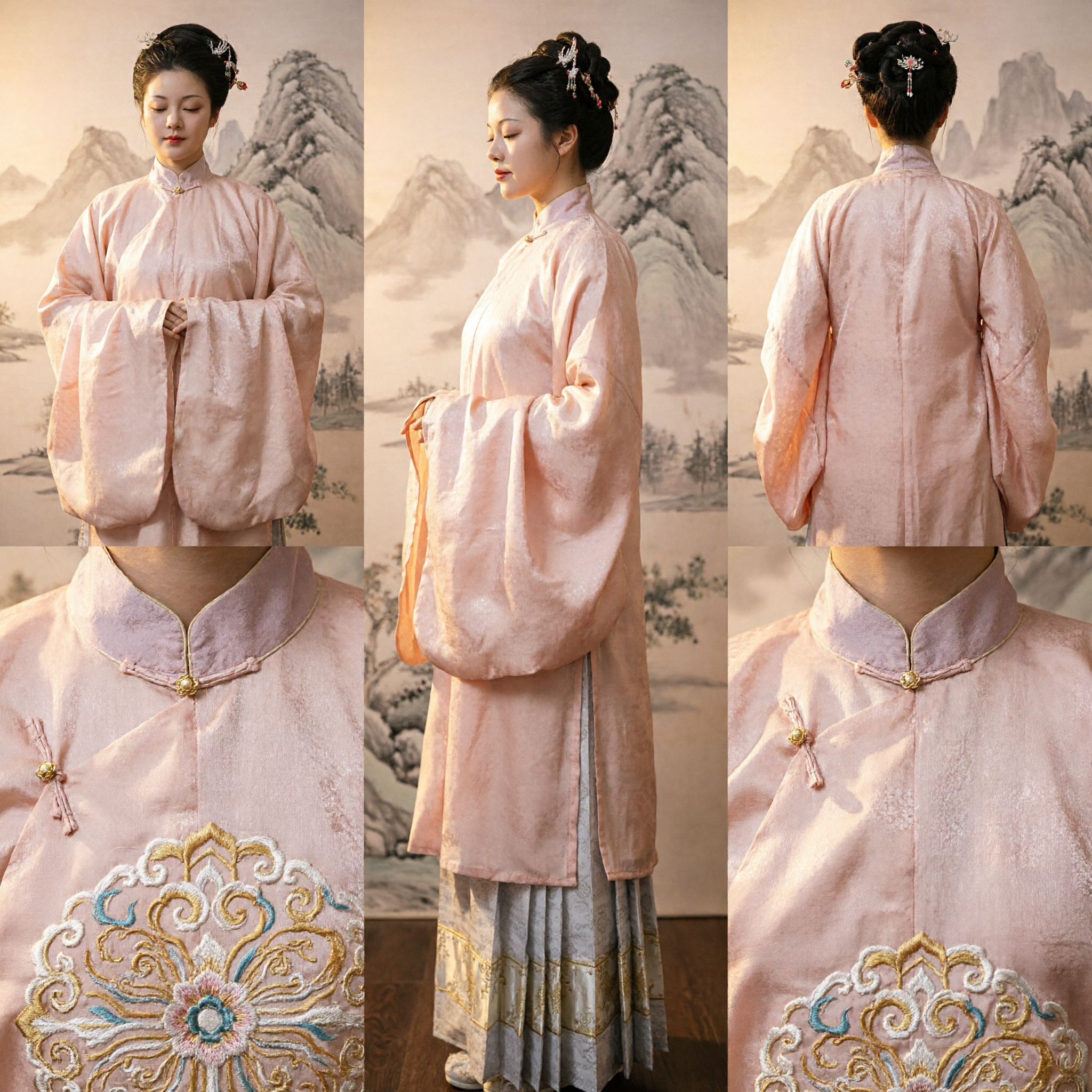 Traje Tradicional Chino Hanfu de la Dinastía Ming Conjunto de Blusa Beizi Rosa y Falda Plateada para Mujeres Traje Histórico - Asian Costume