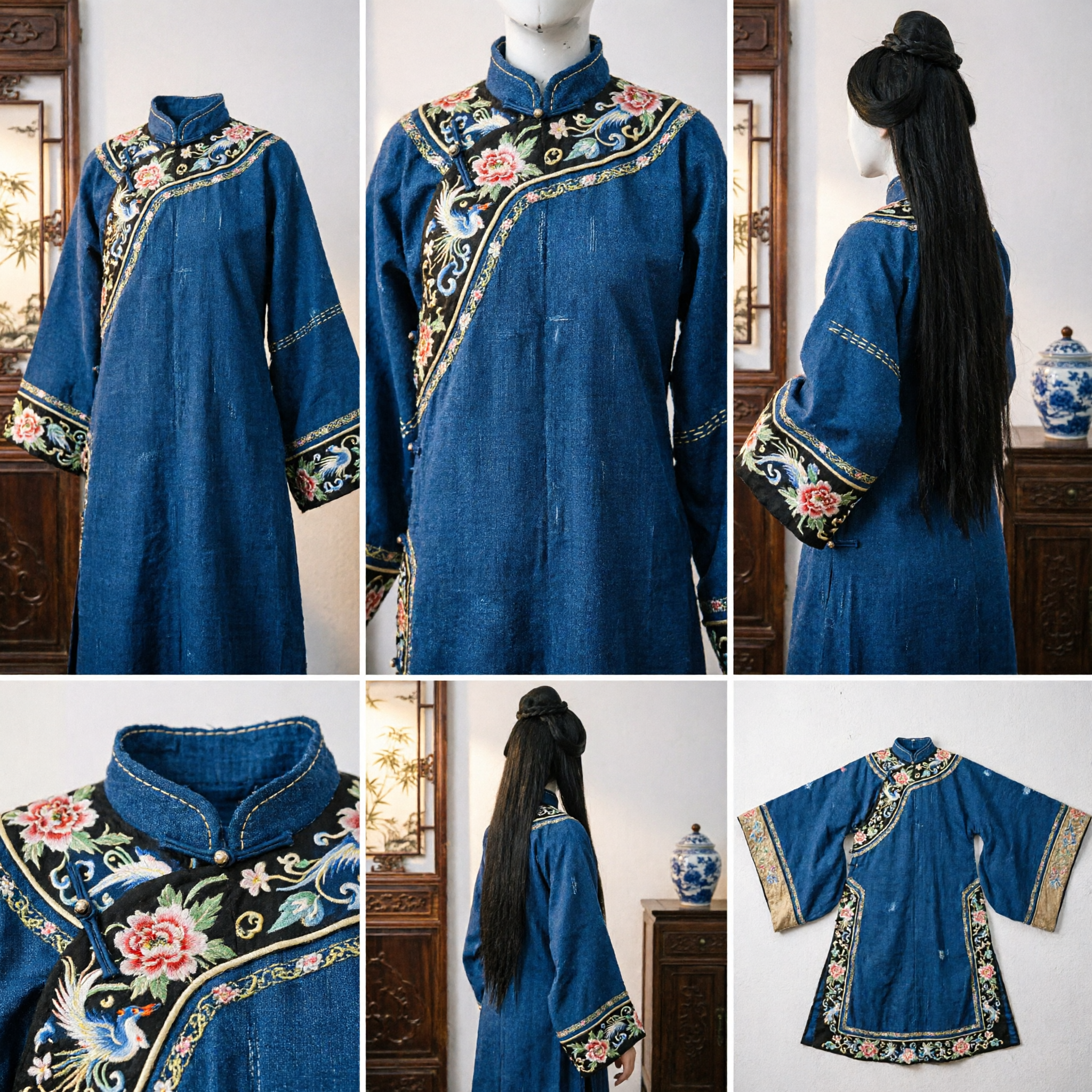 Peluca Hanfu China Antigua Cabello Largo Negro con Tocado Trenzado para Traje de Cosplay Histórico para Mujeres - Asian Costume