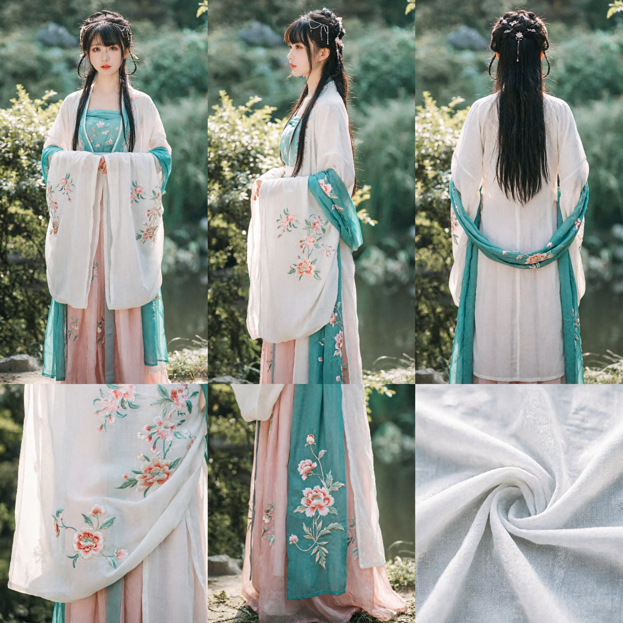 Elegancki tradycyjny chiński kostium Hanfu - starożytna suknia wróżki z kwiatowym haftem dla kobiet do cosplayu - Asian Costume