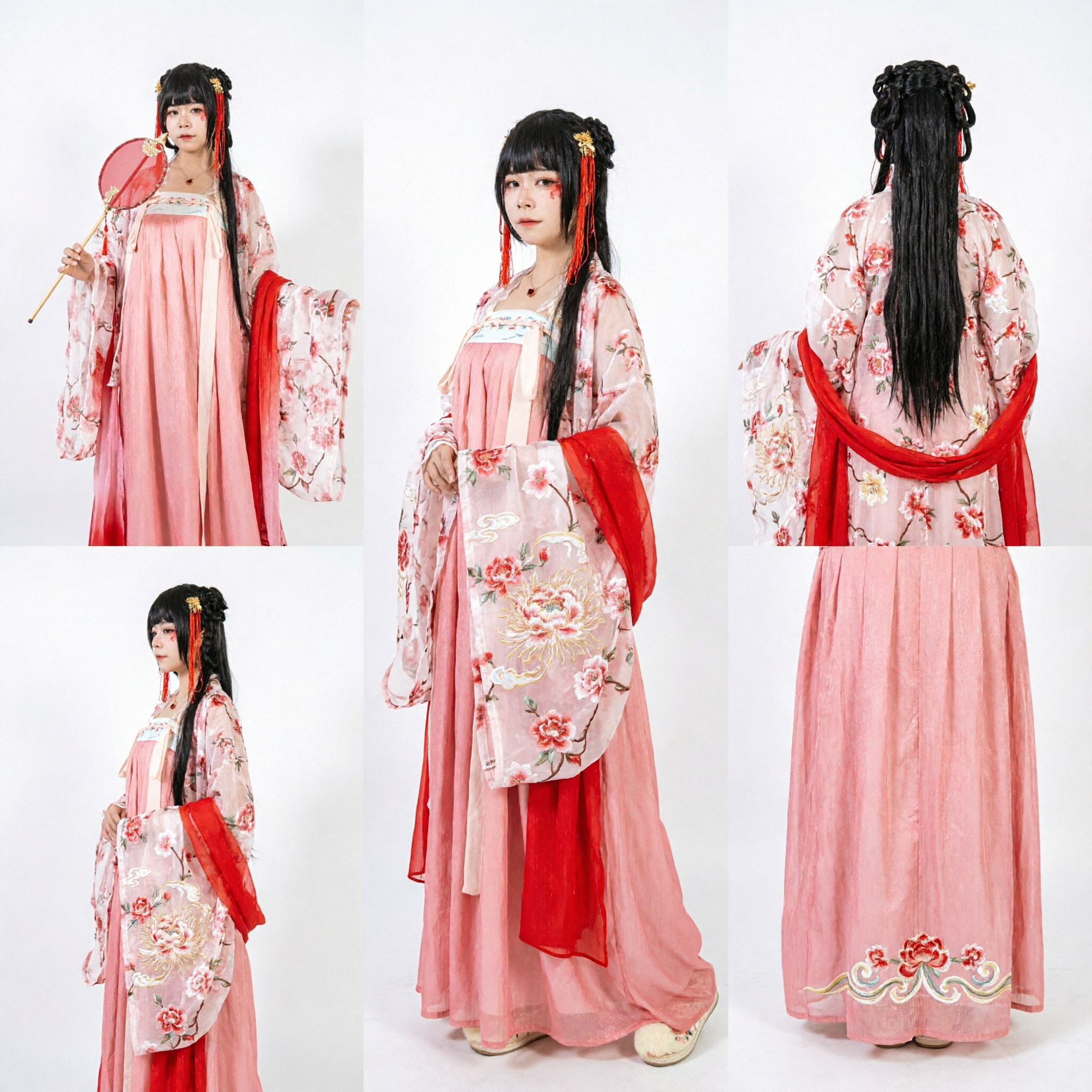 Chinees Traditioneel Tang-dynastie Paleis Dame Hanfu Kostuum Roze Bloemen Oud Prinsesjurk voor Vrouwen - Asian Costume